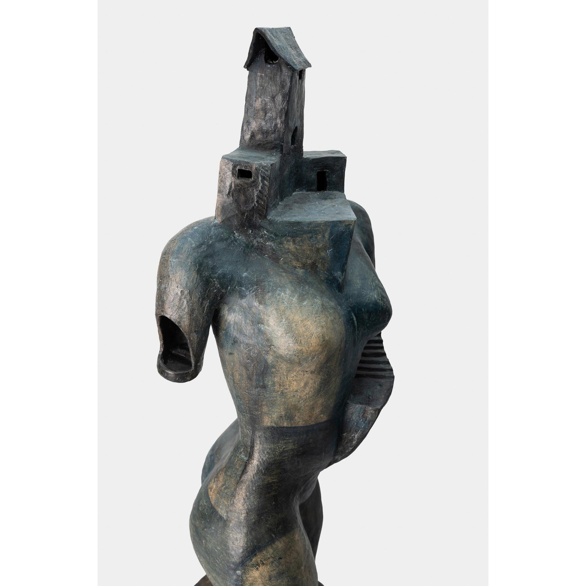 Dawn, ceramic woman/tower on plinth, by Sophie Howard, available from Padstow Gallery, Cornwall