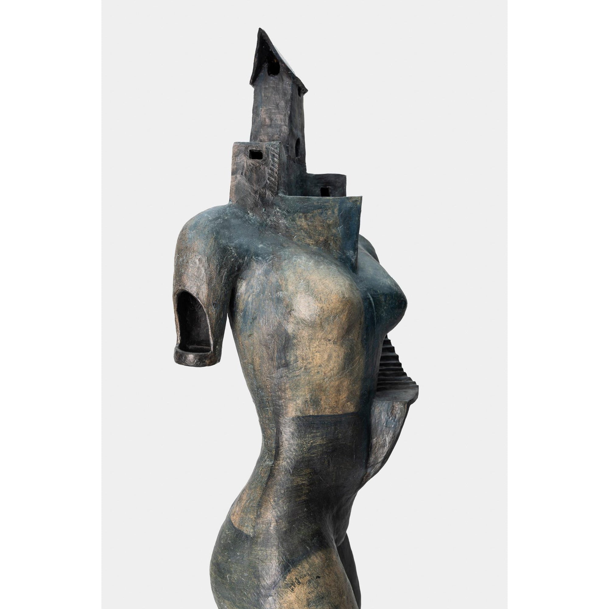 Dawn, ceramic woman/tower on plinth, by Sophie Howard, available from Padstow Gallery, Cornwall