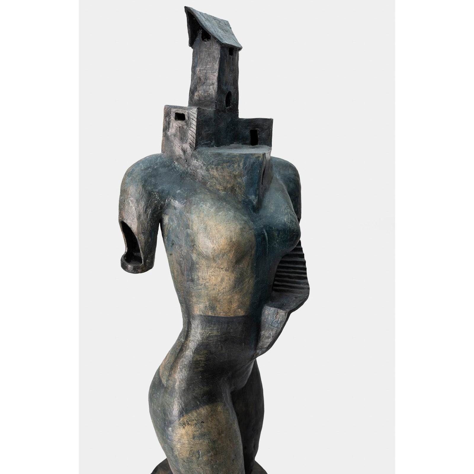 Dawn, ceramic woman/tower on plinth, by Sophie Howard, available from Padstow Gallery, Cornwall