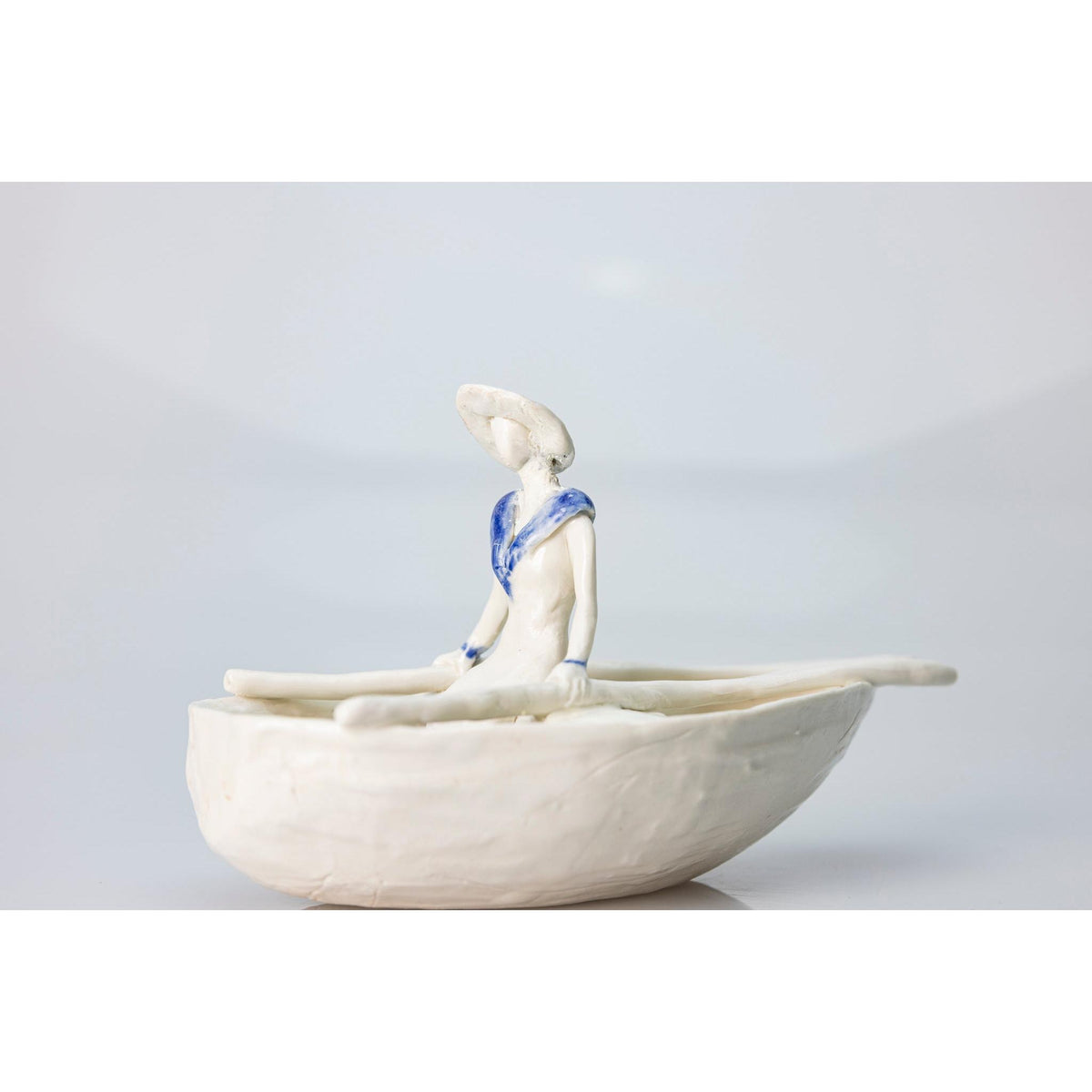 'Little Boat with Lady (SH63)' Stoneware Boat by Sophie Howard, available from Padstow Gallery, Cornwall