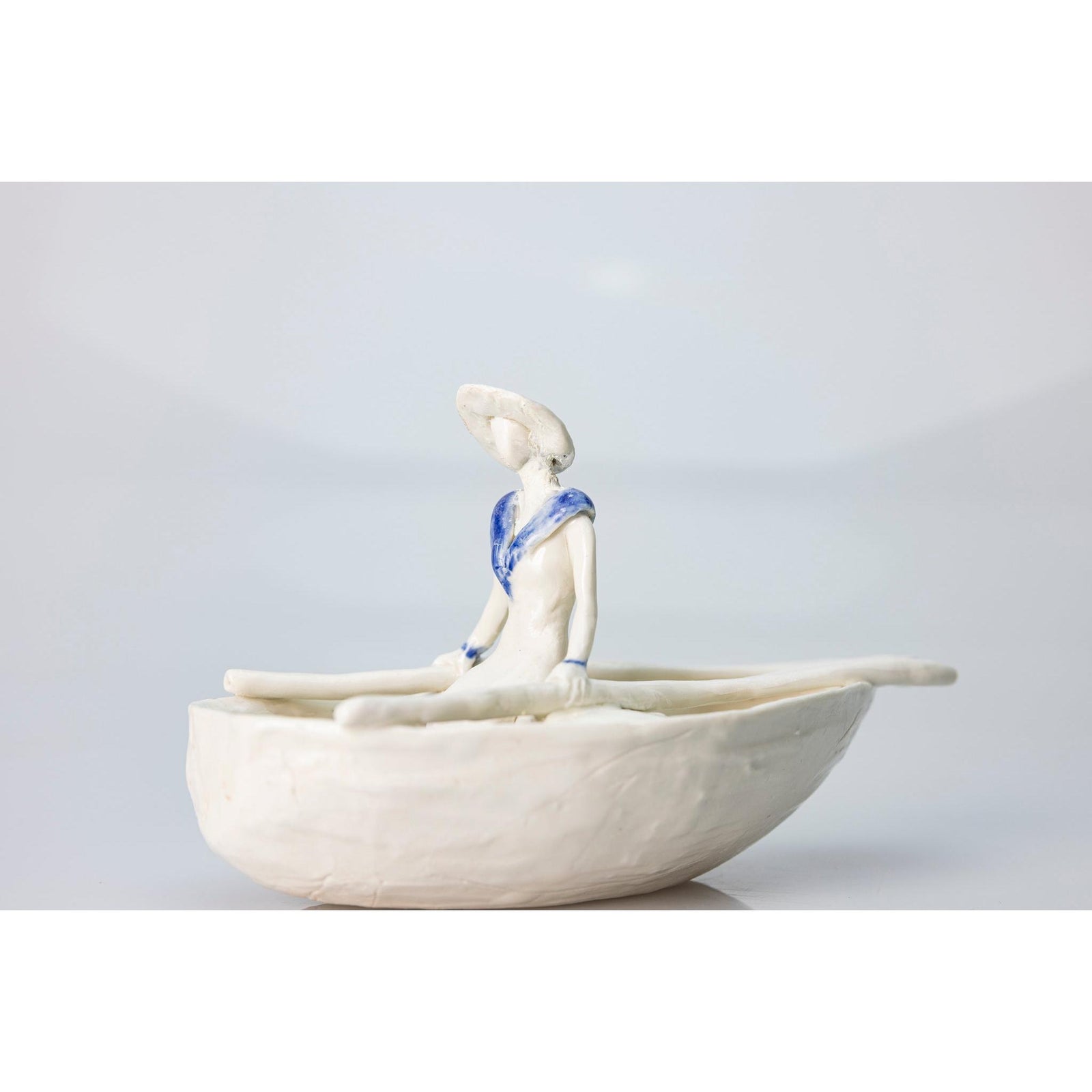 'Little Boat with Lady (SH63)' Stoneware Boat by Sophie Howard, available from Padstow Gallery, Cornwall