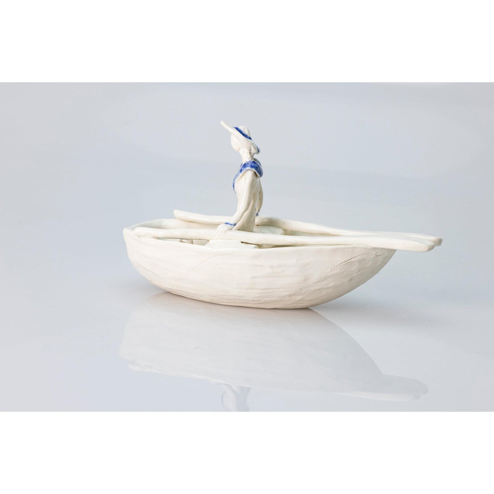 'Little Boat with Lady (SH63)' Stoneware Boat by Sophie Howard, available from Padstow Gallery, Cornwall