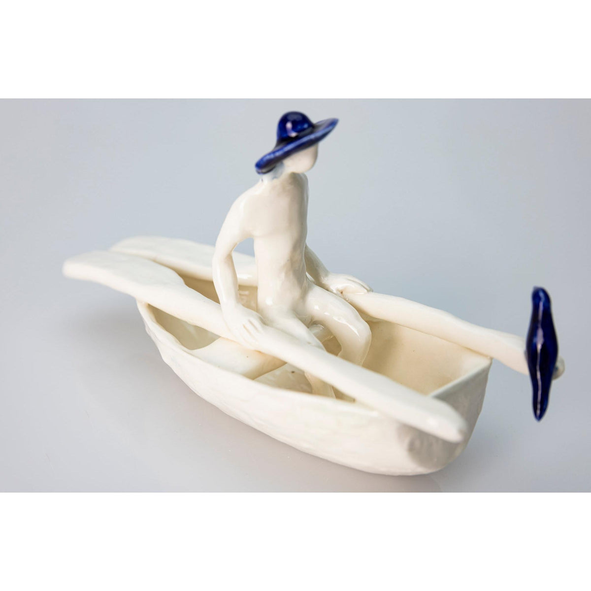 'Little Boat with Blue Bird (SH64)' Stoneware Boat by Sophie Howard, available from Padstow Gallery, Cornwall