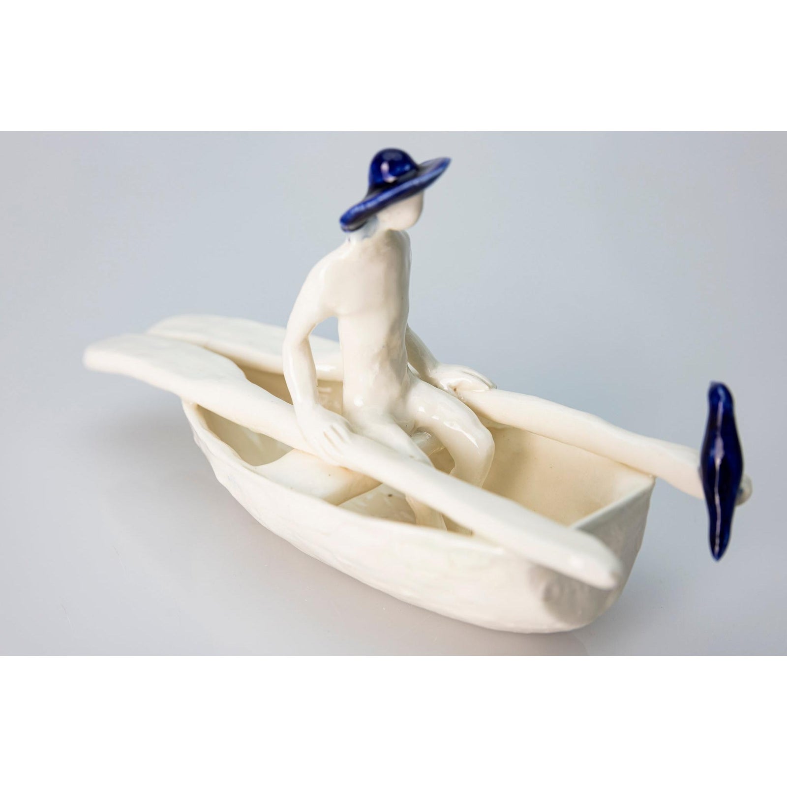 'Little Boat with Blue Bird (SH64)' Stoneware Boat by Sophie Howard, available from Padstow Gallery, Cornwall