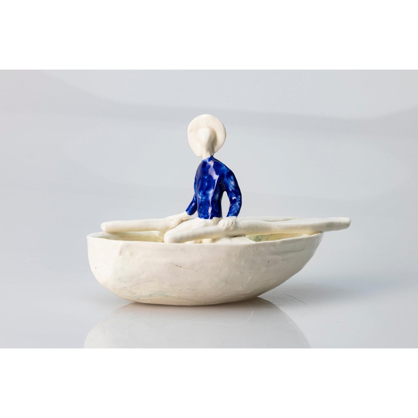 'Little Boat with Blue Man (SH62)' Stoneware Boat by Sophie Howard, available from Padstow Gallery, Cornwall