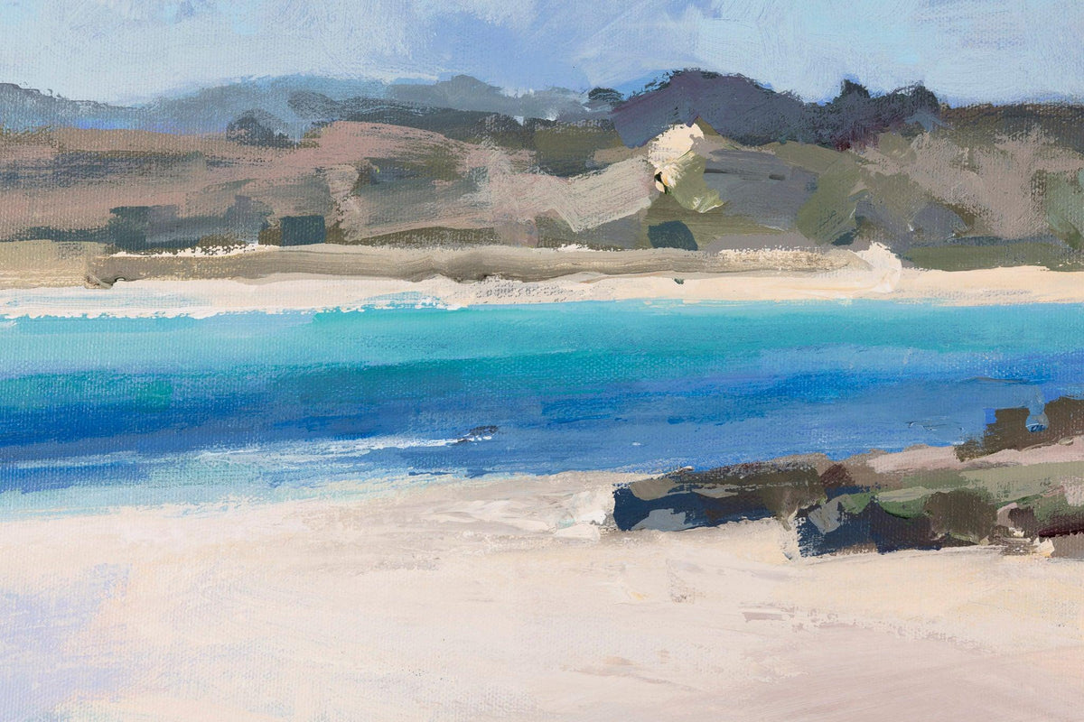 'Tregirls Beach' acrylic original by Andrew Jago, available at Padstow Gallery, Cornwall