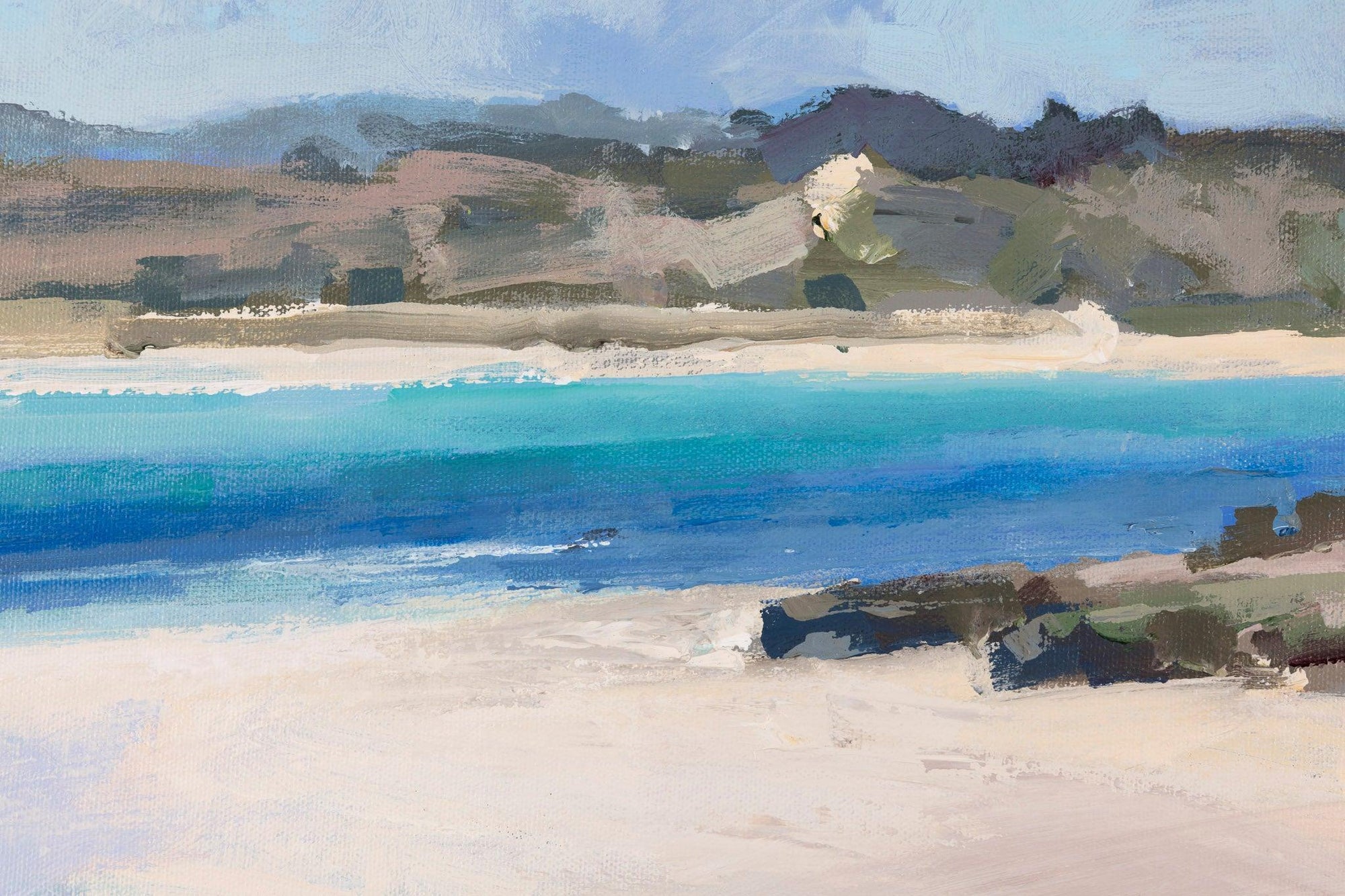 'Tregirls Beach' acrylic original by Andrew Jago, available at Padstow Gallery, Cornwall
