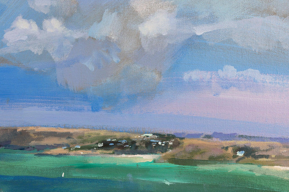'Camel Estuary from a Hill no.22' acrylic original by Andrew Jago, available at Padstow Gallery, Cornwall