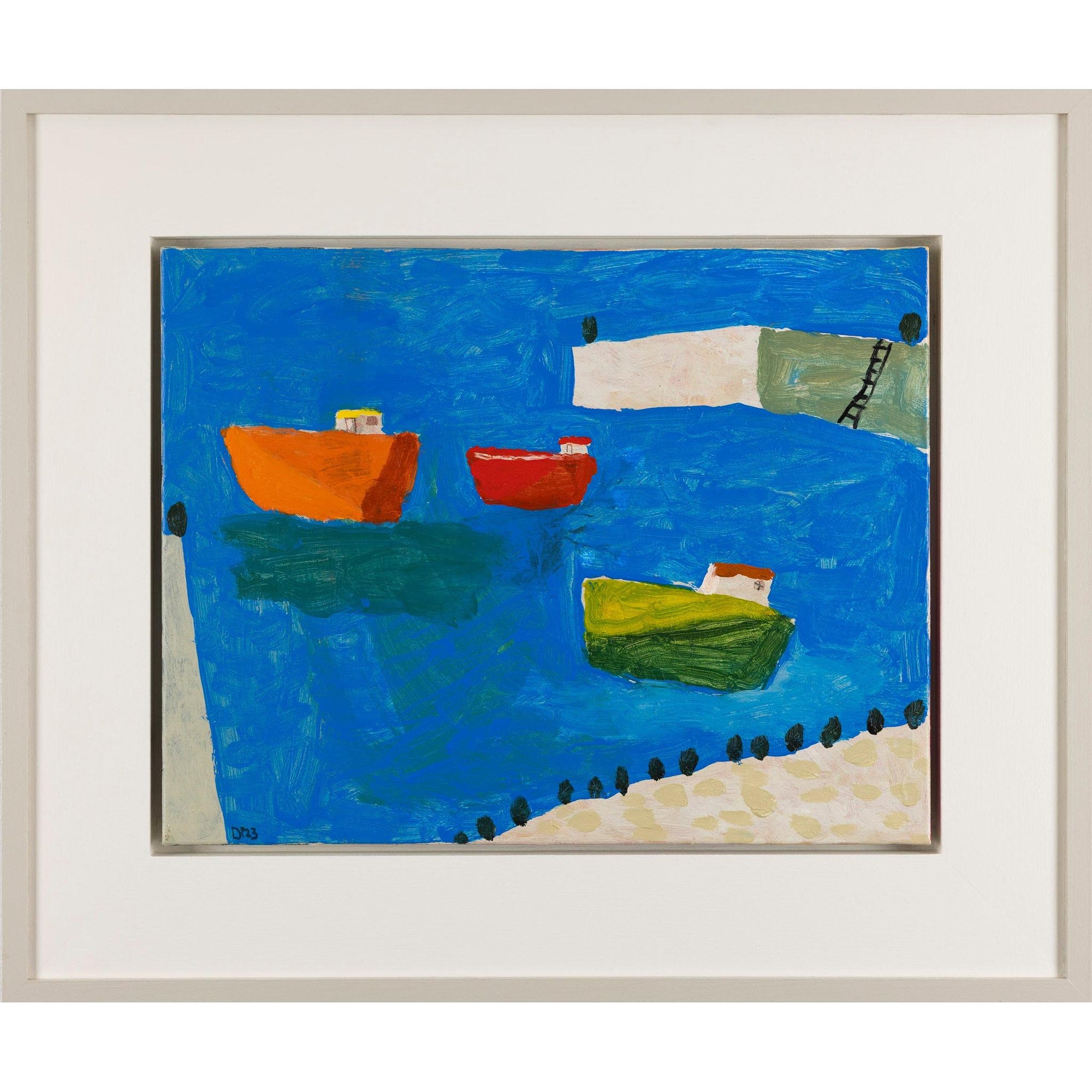 Sheltered Harbour, mixed media original painting by David Pearce, available at Padstow Gallery, Cornwall