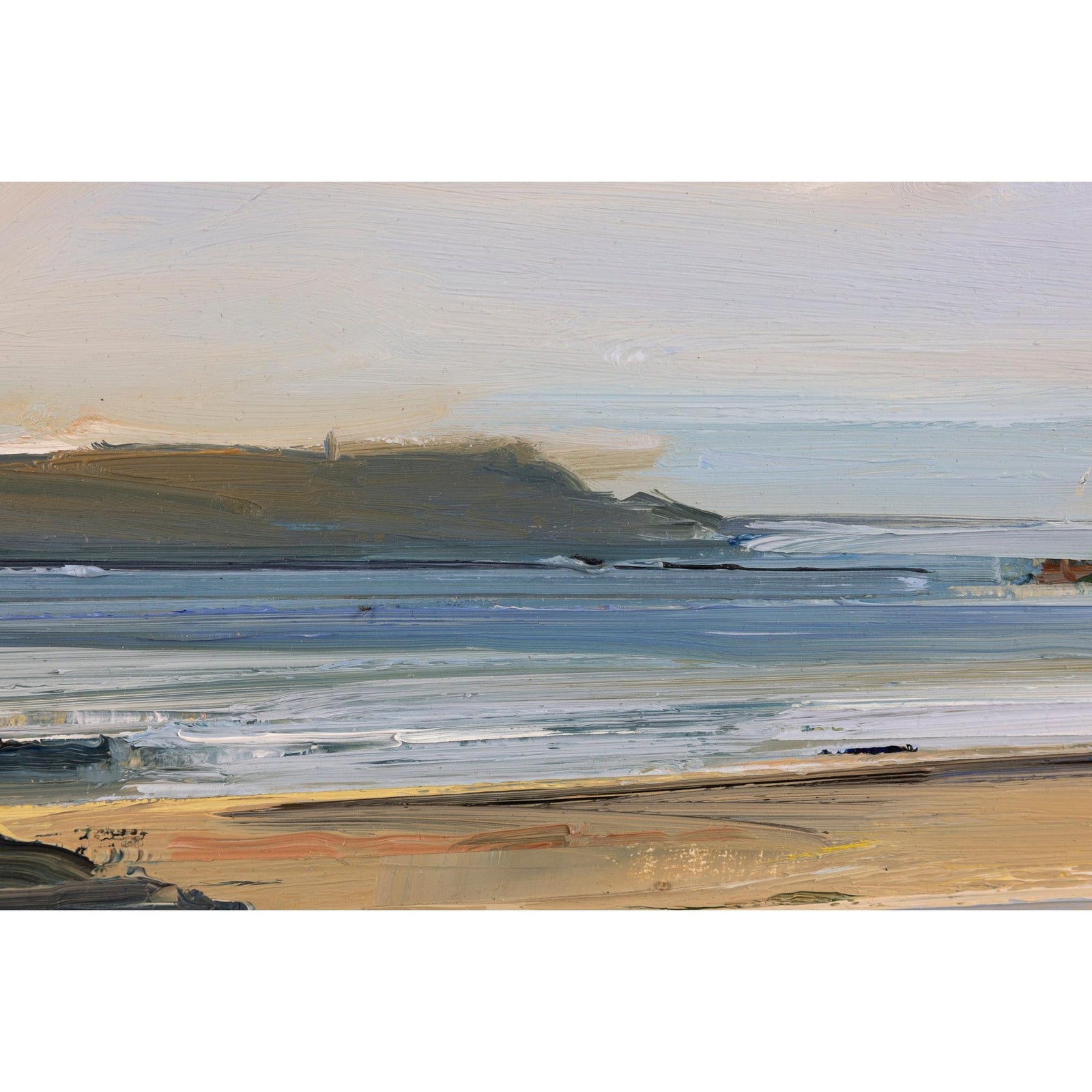 'A Morning Walk on Daymer Beach' oil on board original by David Atkins, available at Padstow Gallery, Cornwall