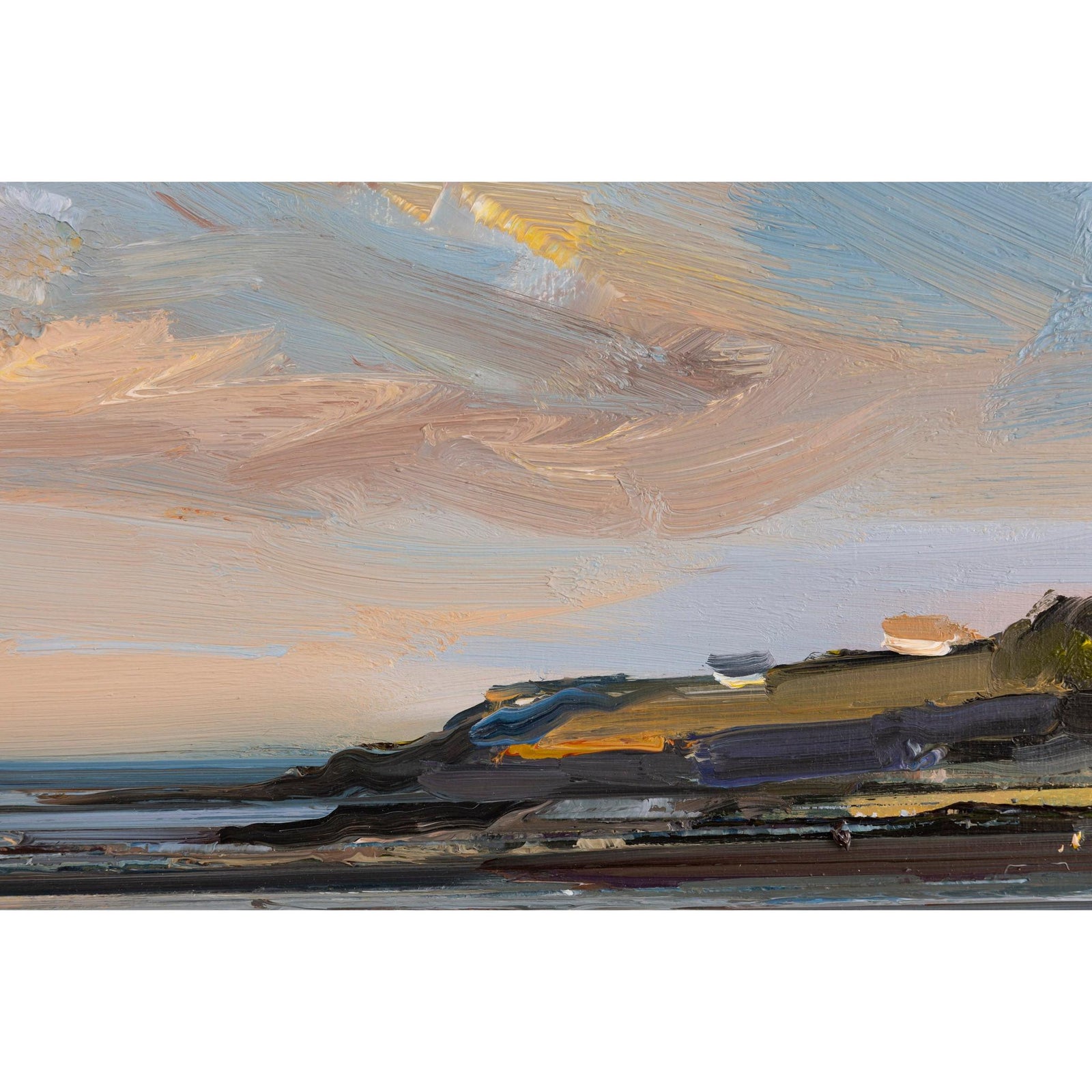 'Sunset in Autumn, Daymer Bay' oil on board original by David Atkins, available at Padstow Gallery, Cornwall