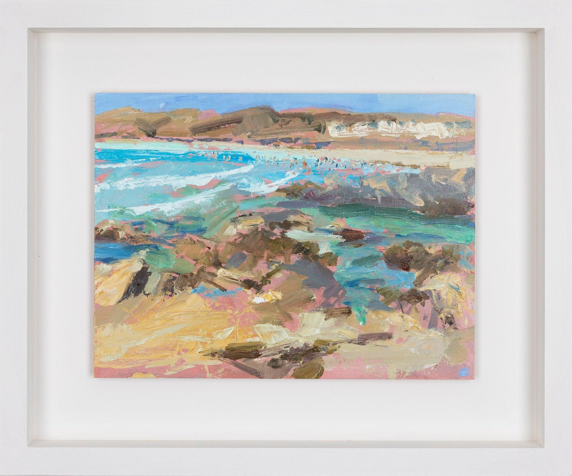 'Polzeath from Tristram' acrylic original by Andrew Jago, available at Padstow Gallery, Cornwall