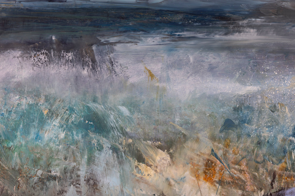 'Watching The Changing Colours of the Sea and the Sky, North Coast' oil on mylar paper original by Amanda Hoskin, available at Padstow Gallery, Cornwall