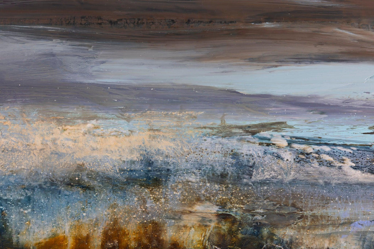'Watching The Changing Colours of the Sea and the Sky, North Coast' oil on mylar paper original by Amanda Hoskin, available at Padstow Gallery, Cornwall