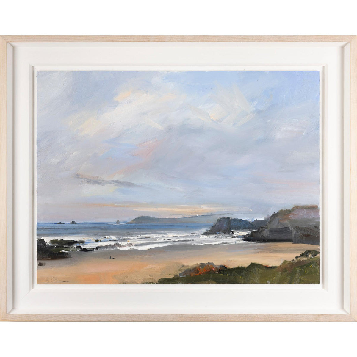 &#39;Porthcothan Beach, Cornwall&#39; oil on board original by David Atkins, available at Padstow Gallery, Cornwall