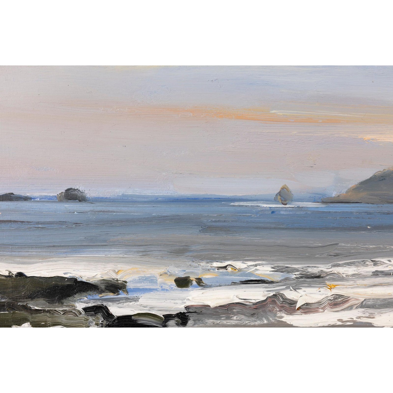 'Porthcothan Beach, Cornwall' oil on board original by David Atkins, available at Padstow Gallery, Cornwall
