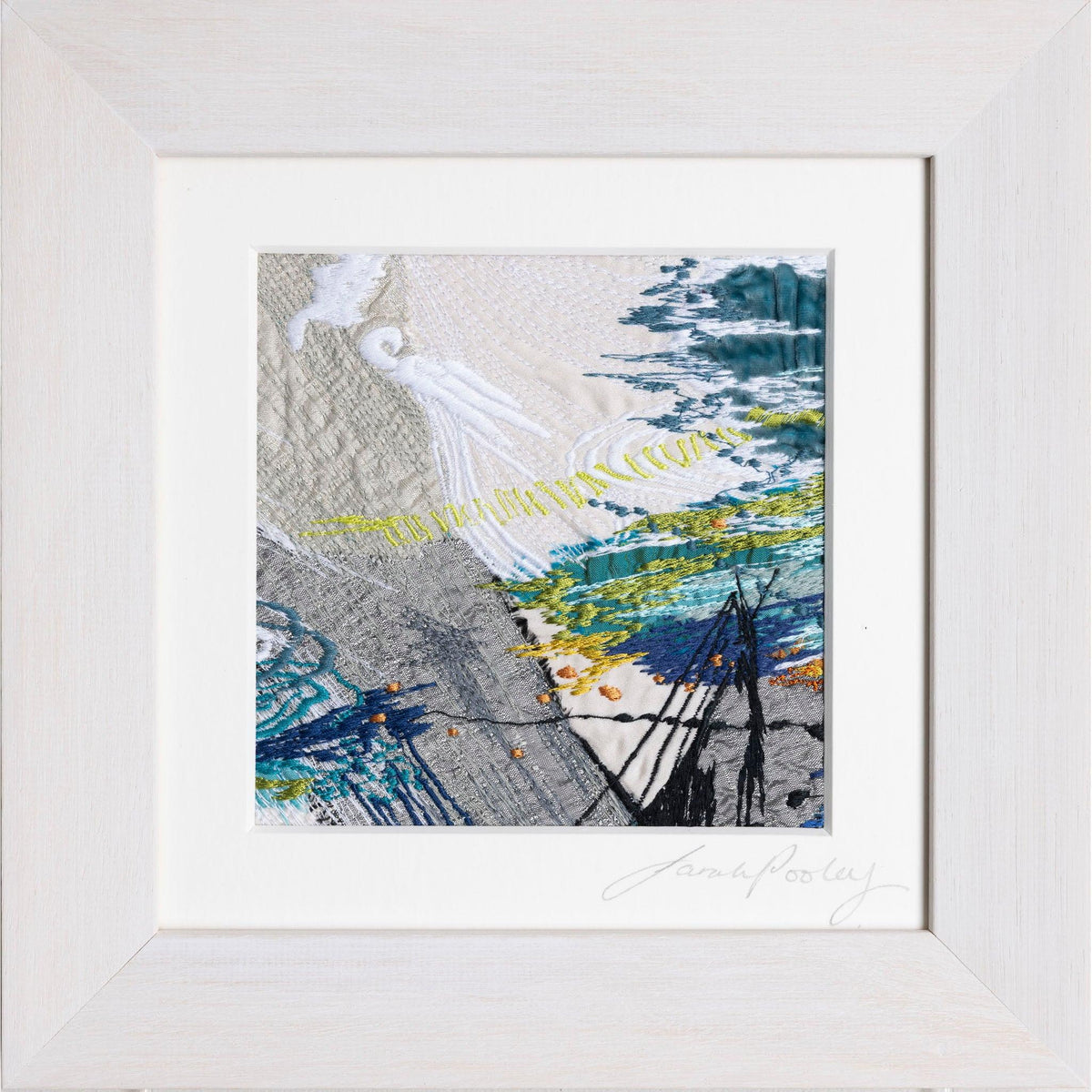Eddying tide, free machine embroidery, by Sarah Pooley, available at Padstow Gallery, Cornwall