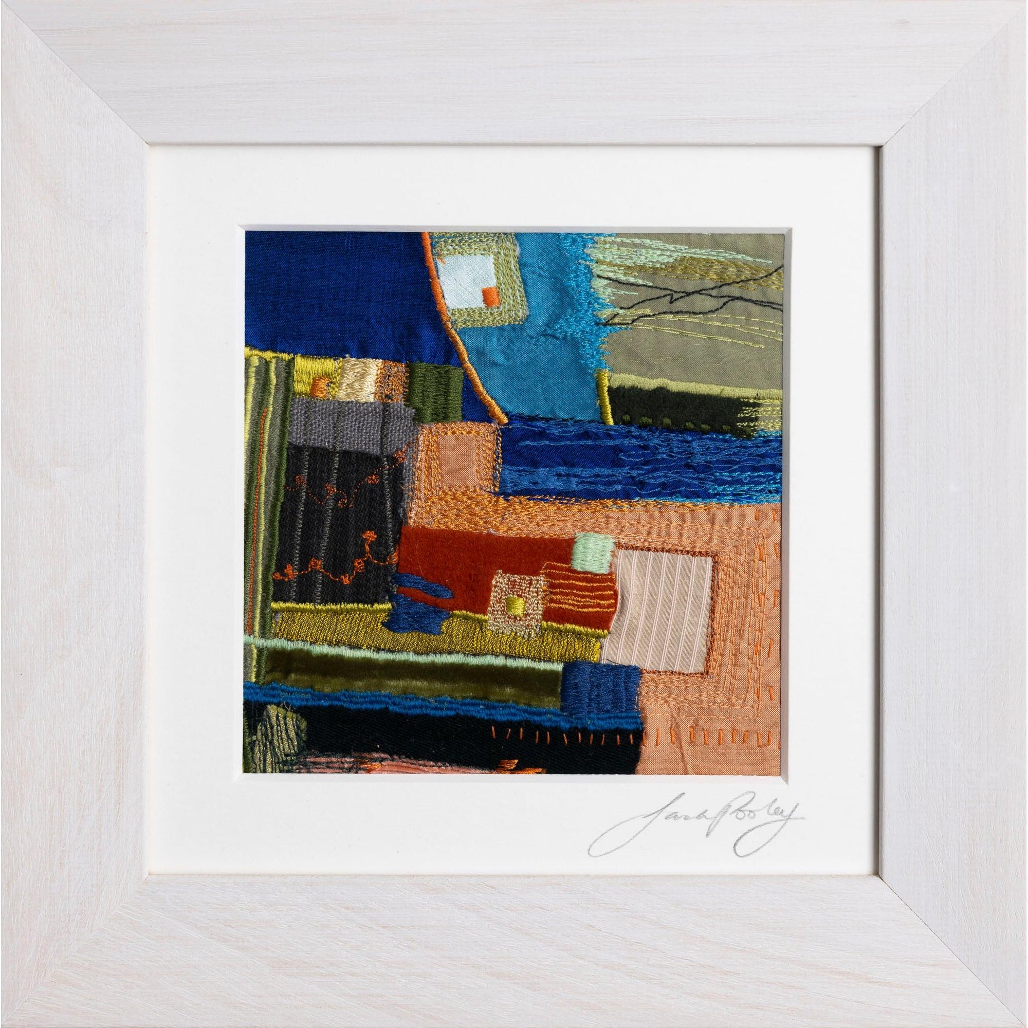 Ploughed lines by the sea, free machine embroidery, by Sarah Pooley, available at Padstow Gallery, Cornwall