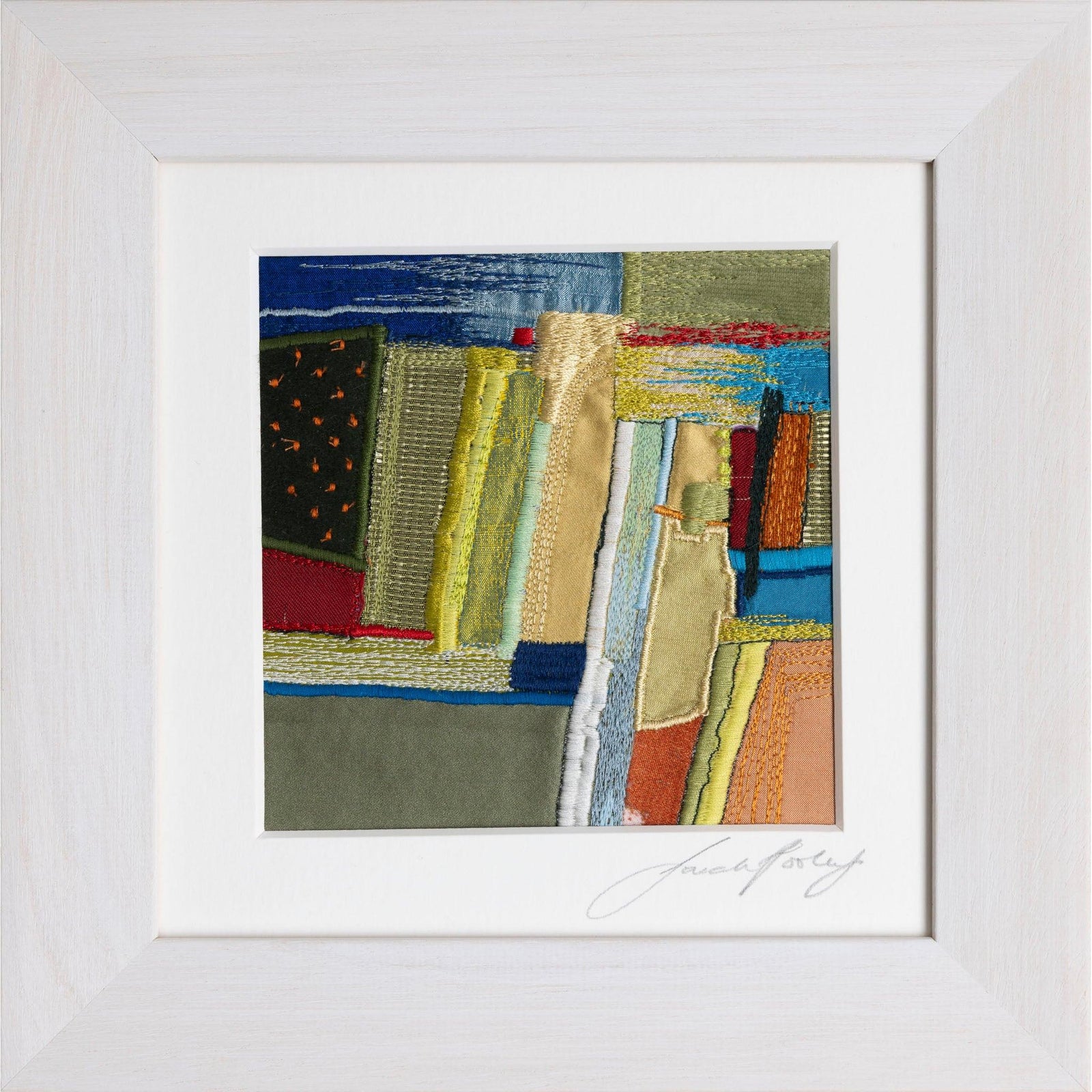 Fields by the sea, free machine embroidery, by Sarah Pooley, available at Padstow Gallery, Cornwall