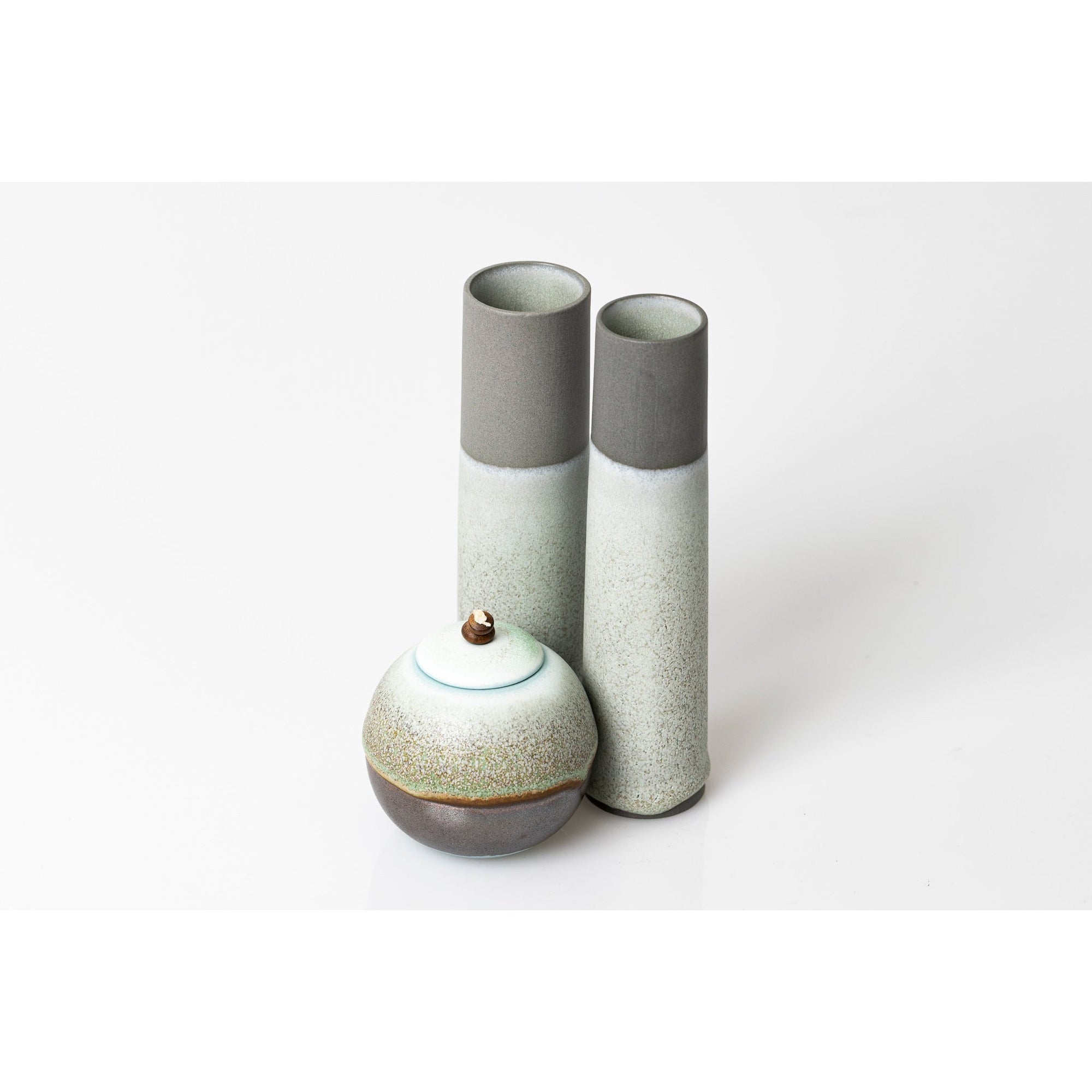 KK1, KK2 and KK3 Dark Horizon I, Small Grey Stoneware Vessel - Sea Green glaze by Kate Schuricht ceramics available at Padstow Gallery, Cornwall