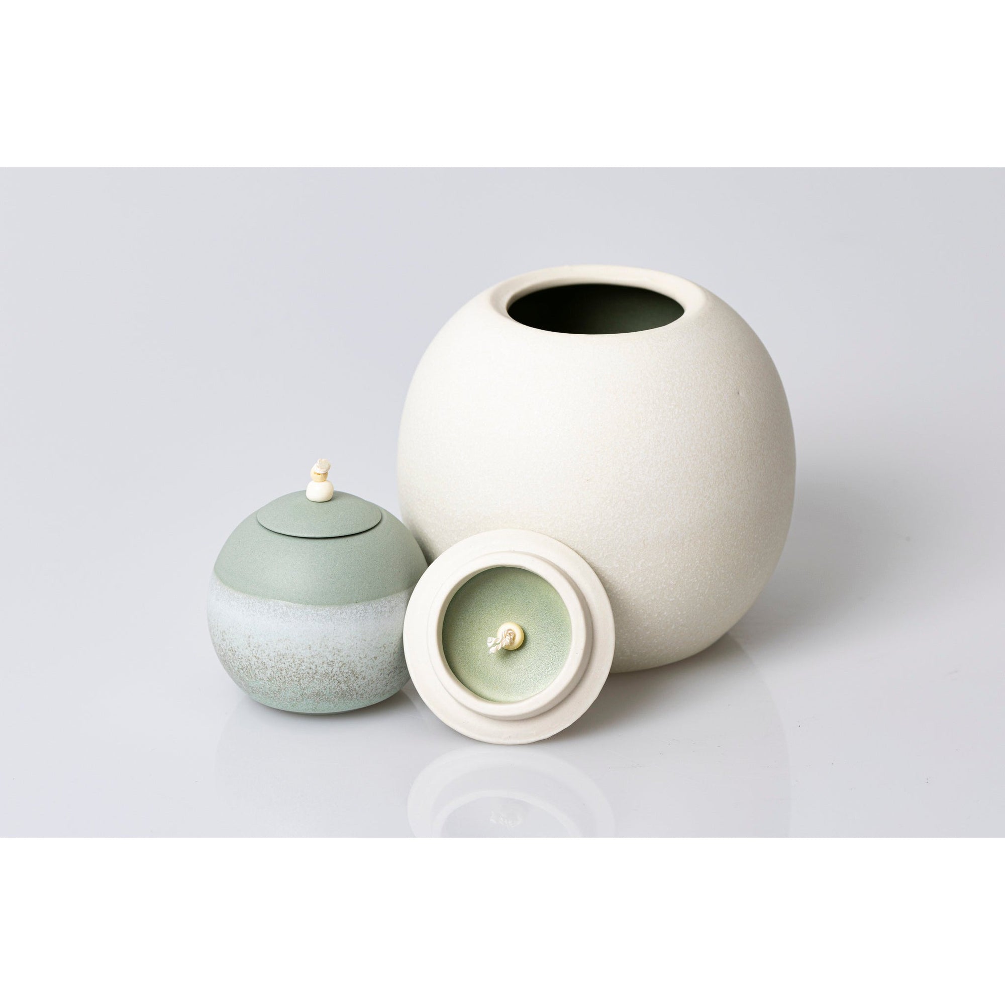 GG1 and GG2 Medium Lunar Stoneware Sphere Pot by Kate Schuricht ceramics available at Padstow Gallery, Cornwall