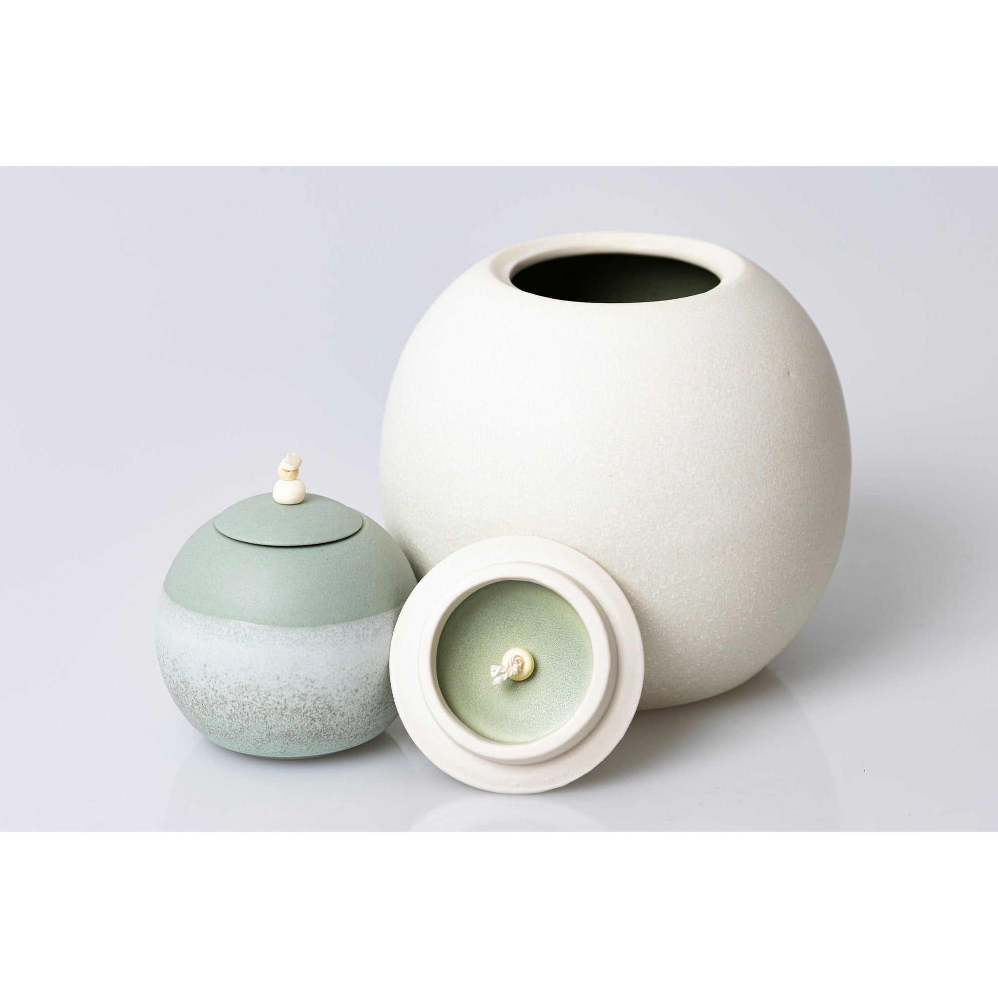 GG2 and GG1 Small Lunar Stoneware Sphere Pot by Kate Schuricht ceramics available at Padstow Gallery, Cornwall