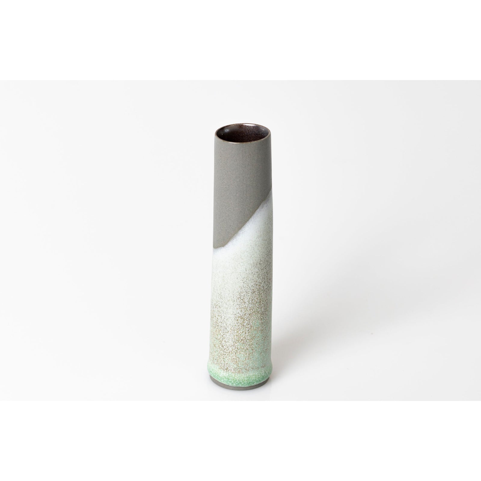 LL2 Dusk on the Downs II - Small Grey Stoneware Vessel, Sea Green glaze Lustre interior by Kate Schuricht ceramics available at Padstow Gallery, Cornwall