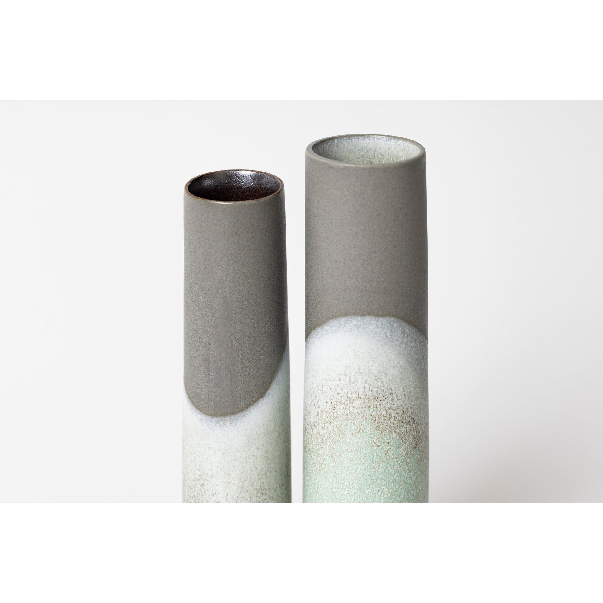 LL2 and LL1 Dusk on the Downs II - Small Grey Stoneware Vessel, Sea Green glaze Lustre interior by Kate Schuricht ceramics available at Padstow Gallery, Cornwall