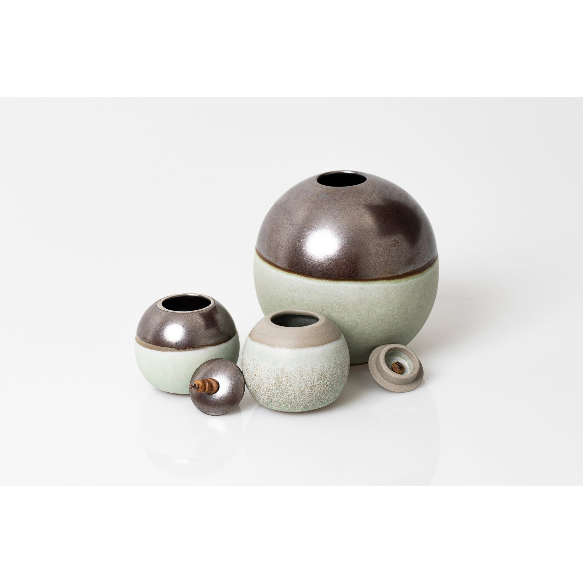 NN3, NN2 and NN1 Small Lunar Stoneware Sphere Pot by Kate Schuricht ceramics available at Padstow Gallery, Cornwall