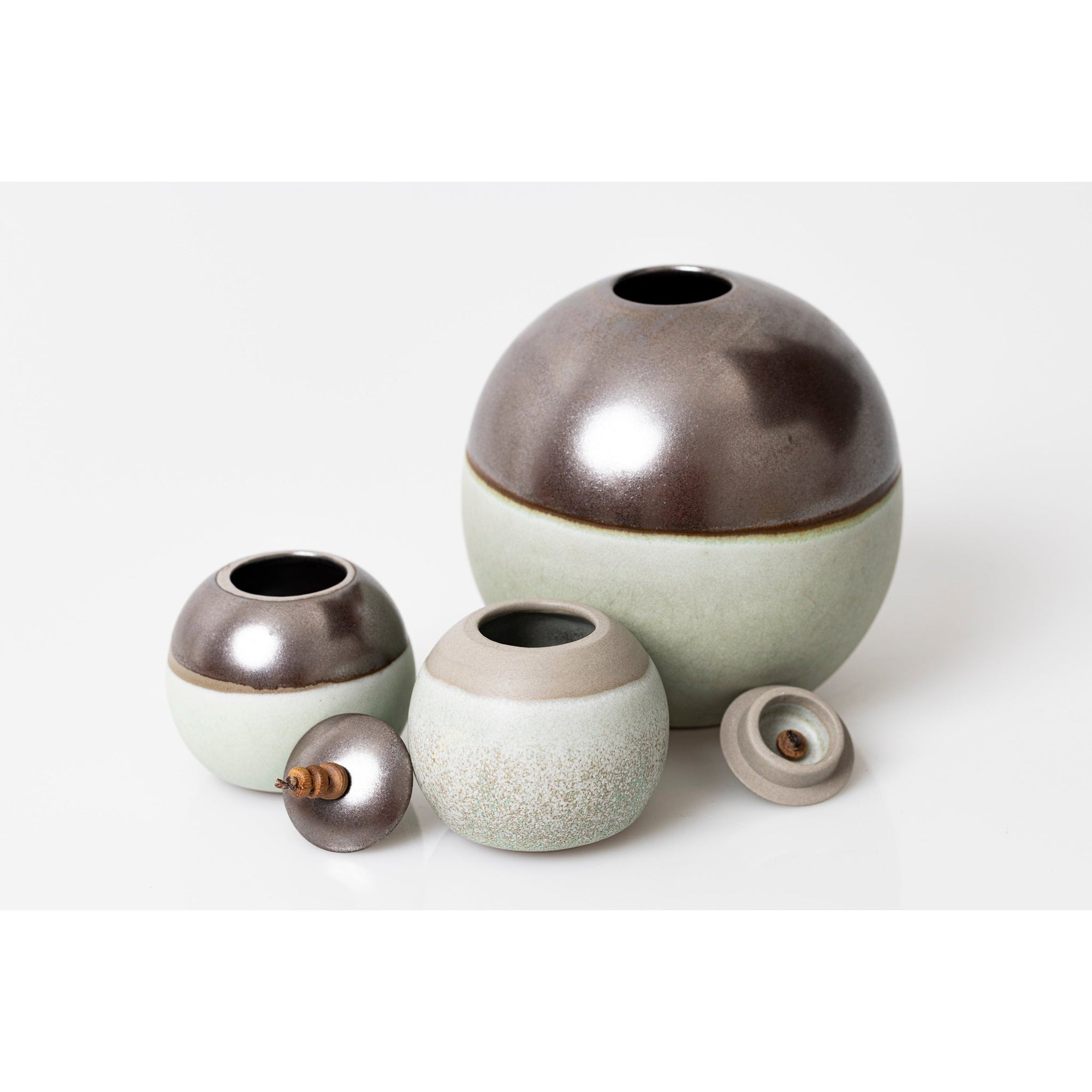 NN2, NN1 and NN3 Small Lunar Stoneware Sphere Pot by Kate Schuricht ceramics available at Padstow Gallery, Cornwall