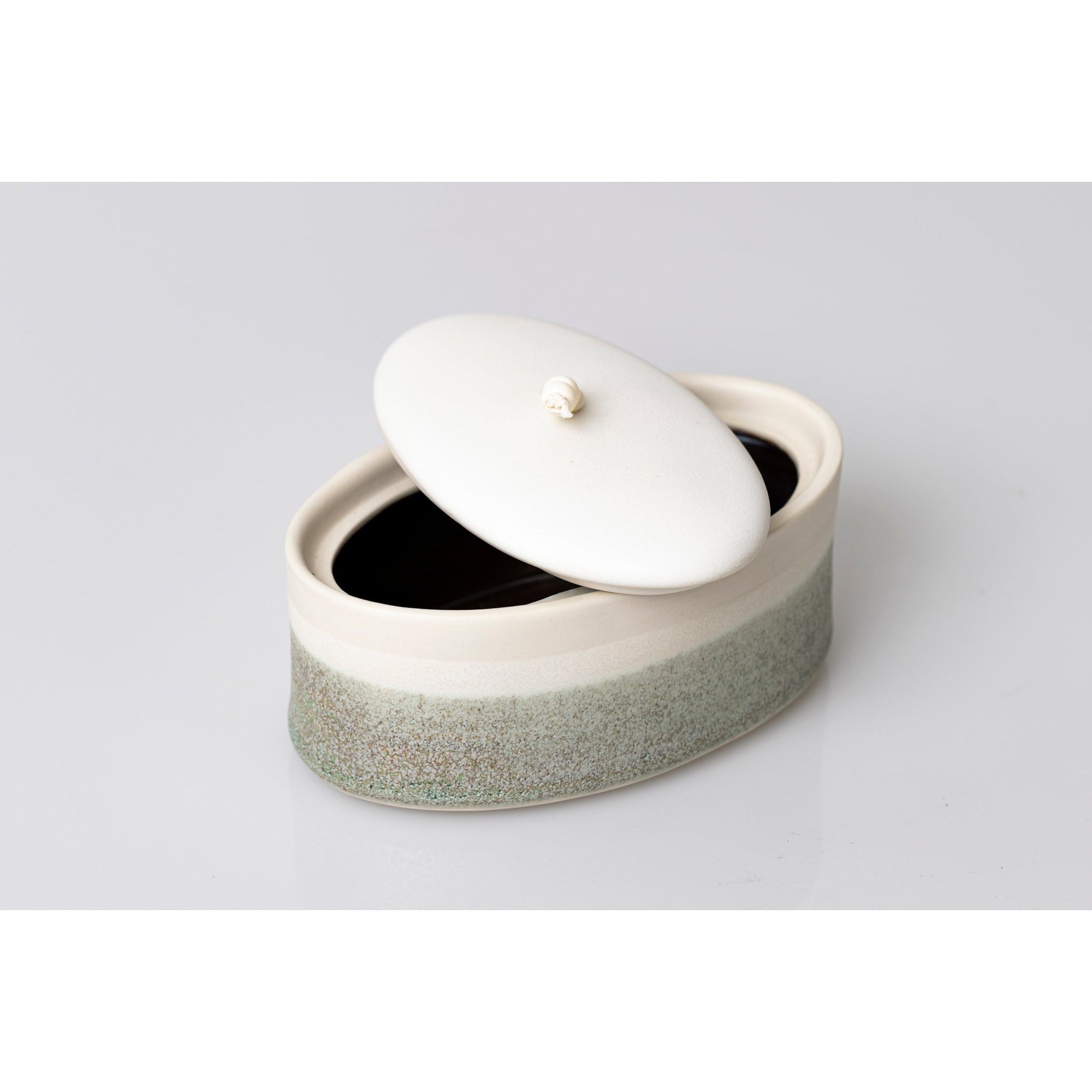 JJ2 Small Ellipse Stoneware Oval Container by Kate Schuricht ceramics available at Padstow Gallery, Cornwall