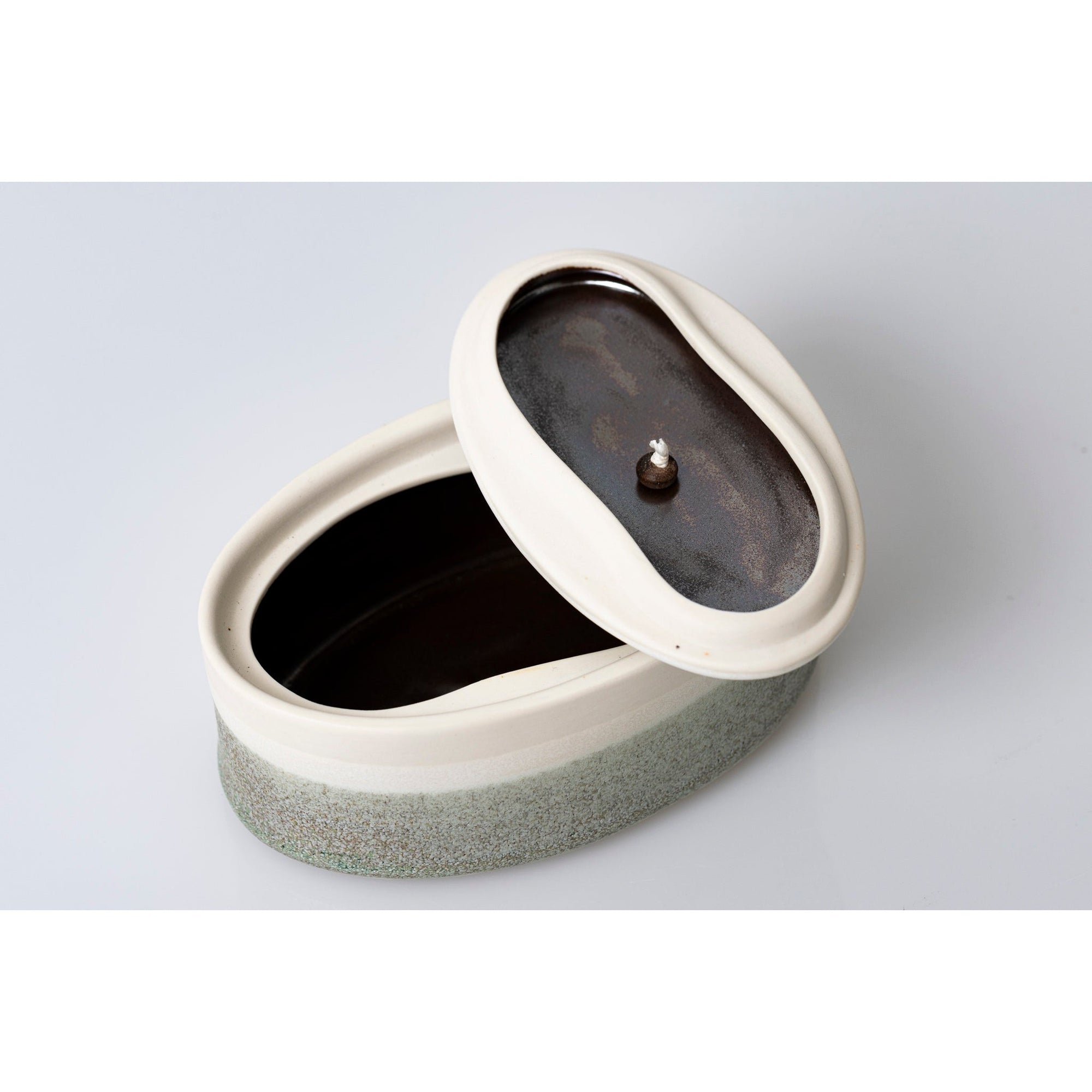 JJ2 Small Ellipse Stoneware Oval Container by Kate Schuricht ceramics available at Padstow Gallery, Cornwall