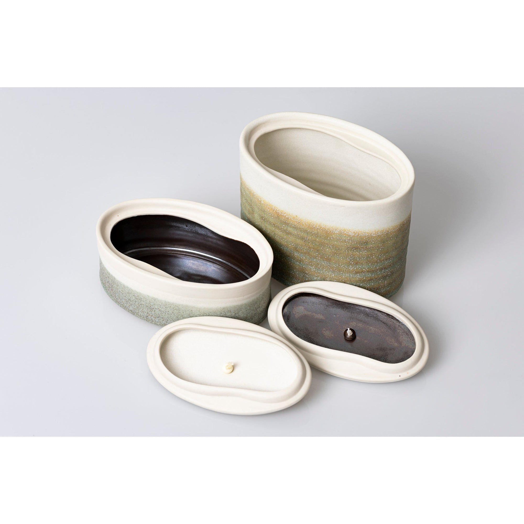 JJ1  and JJ2 Large Ellipse Stoneware Oval Container by Kate Schuricht ceramics available at Padstow Gallery, Cornwall