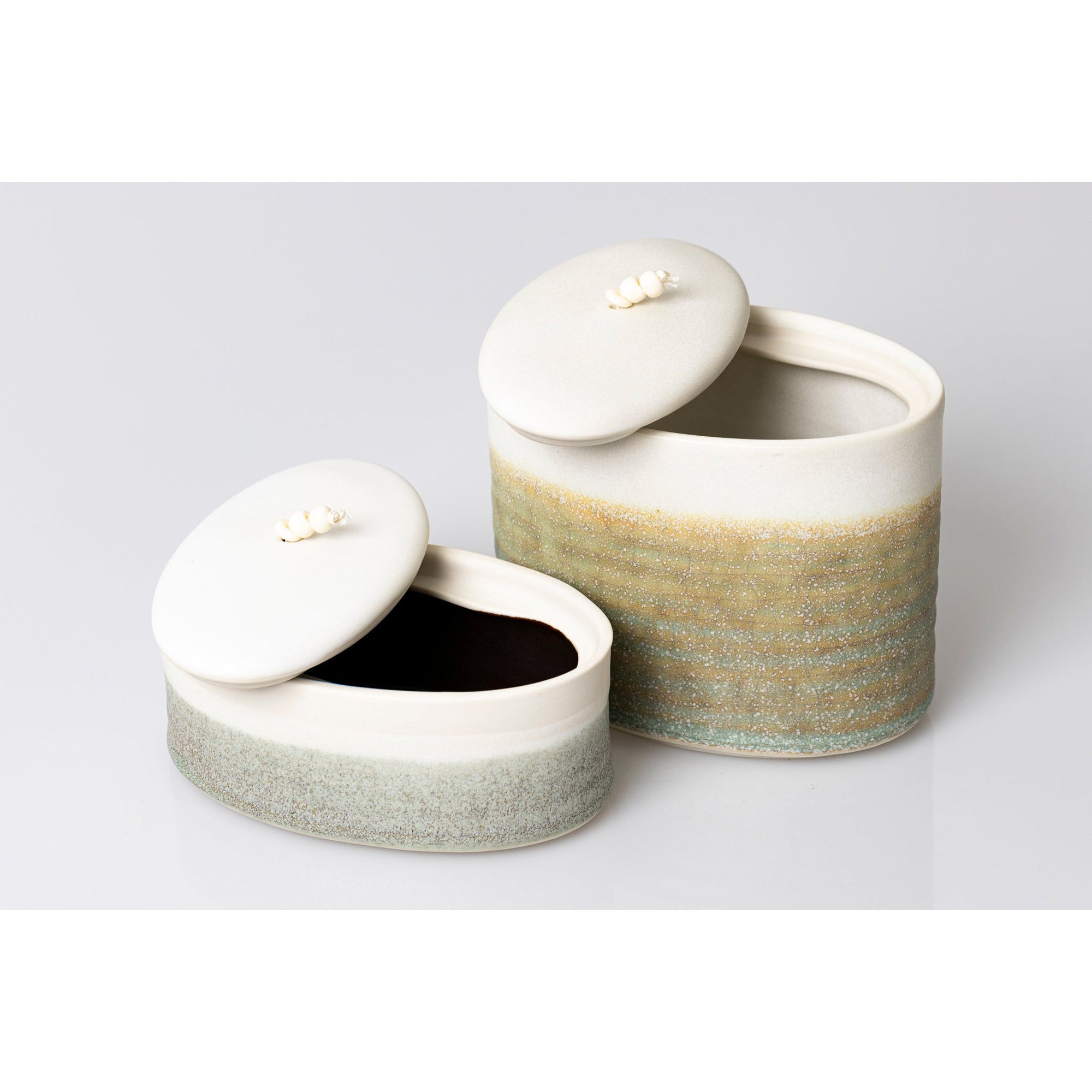 JJ1 and JJ2 Large Ellipse Stoneware Oval Container by Kate Schuricht ceramics available at Padstow Gallery, Cornwall