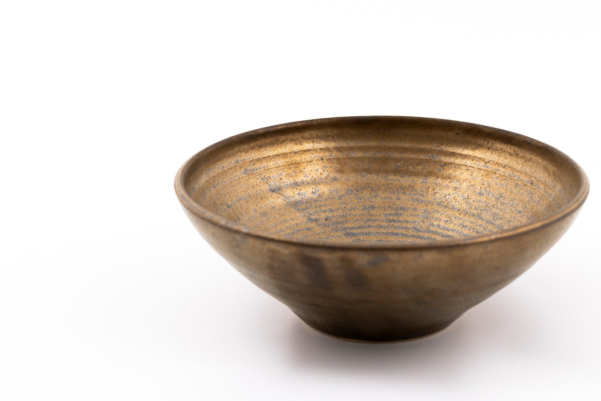 GC50 Dark gold glaze flared serving dish by Gail Cooper, available at Padstow Gallery, Cornwall