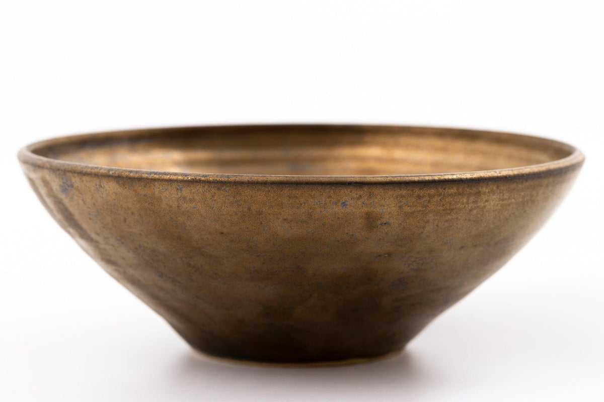 GC50 Dark gold glaze flared serving dish by Gail Cooper, available at Padstow Gallery, Cornwall
