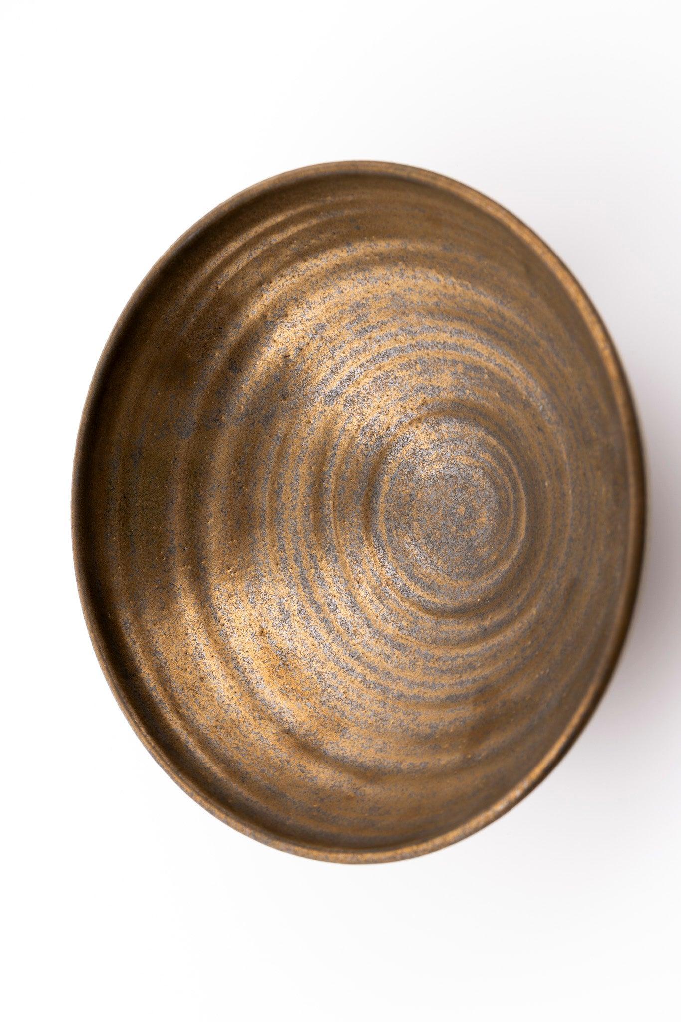 GC50 Dark gold glaze flared serving dish by Gail Cooper, available at Padstow Gallery, Cornwall