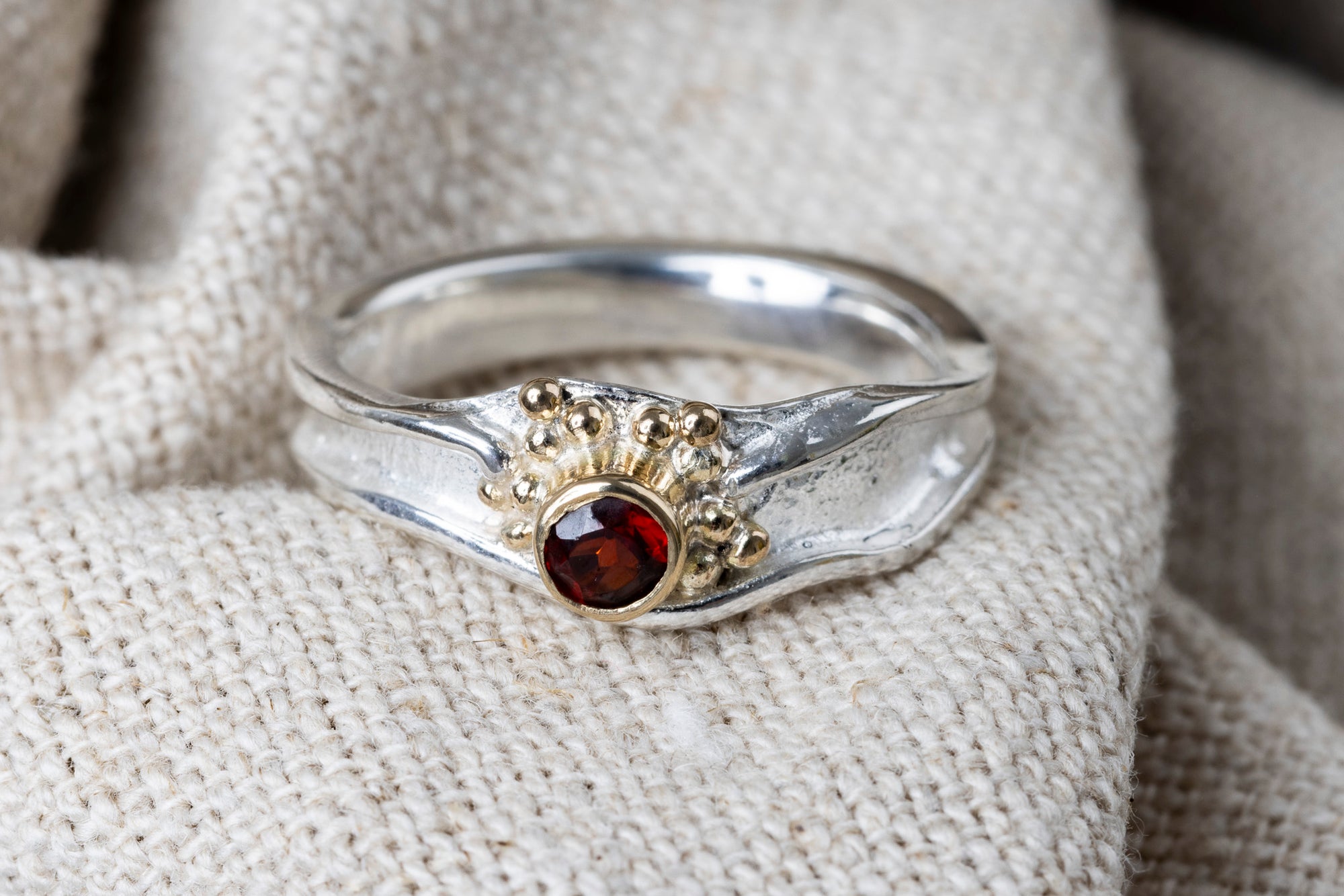 LG119 Garnet Ring with Silver & 9CT gold