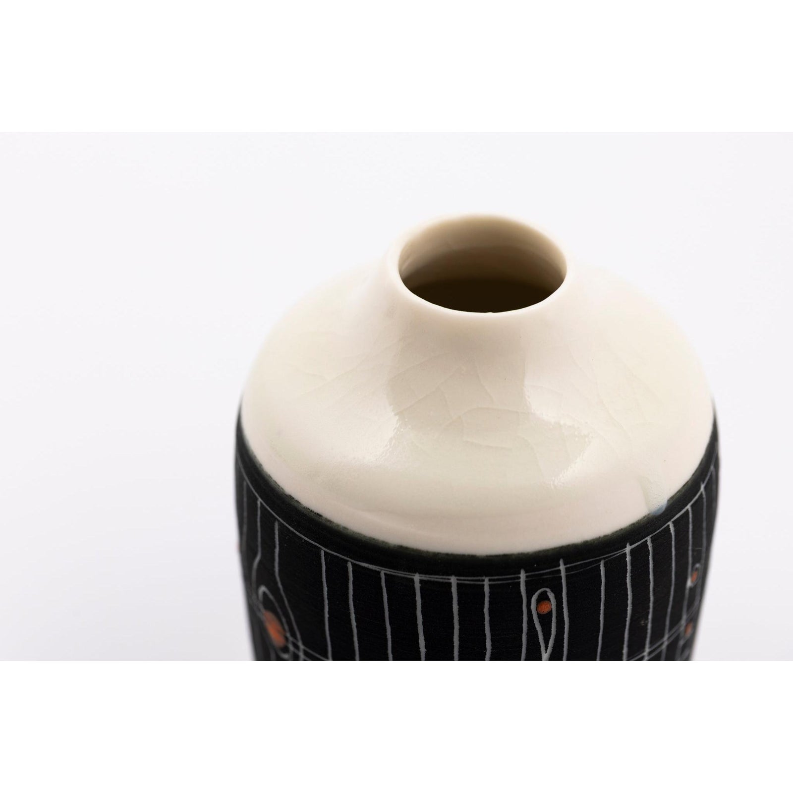 SC09 Sgraffitto Orange Pop Bottle by Sarah Cooling available at Padstow Gallery, Cornwall