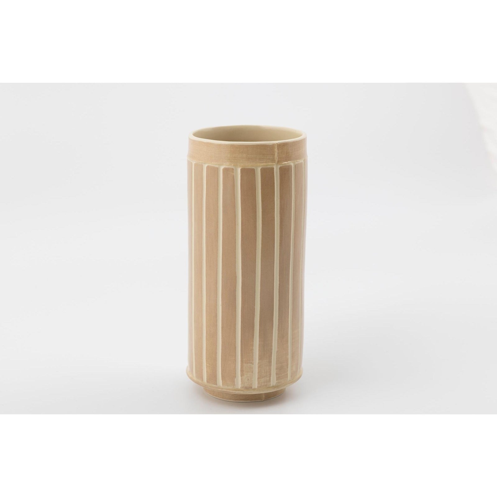 EKW5 Mid Vessel | Dusty Pink stripe, handbuilt ceramic created by Emily-Kriste Wilcox, available from Padstow Gallery, Cornwall