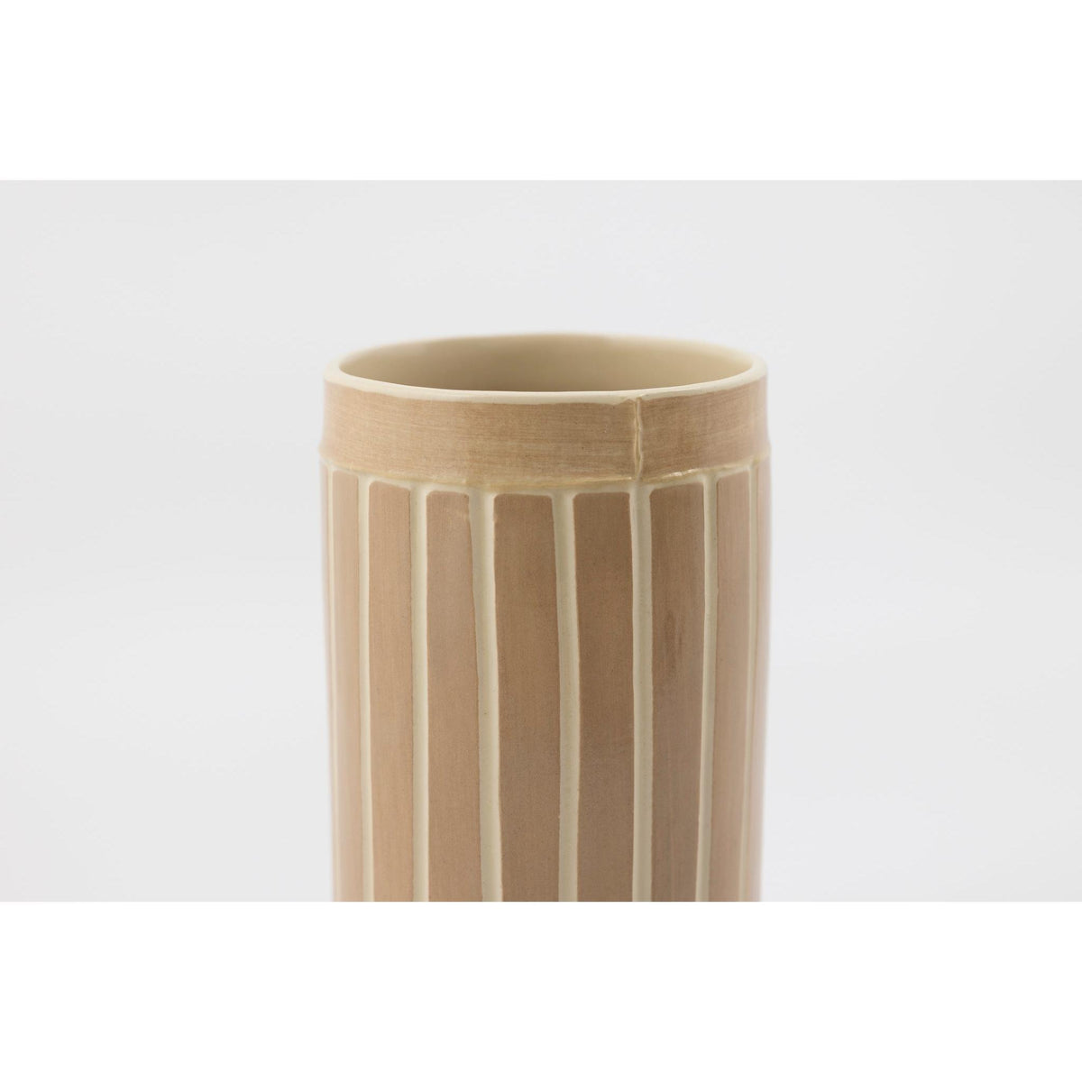 EKW5 Mid Vessel | Dusty Pink stripe, handbuilt ceramic created by Emily-Kriste Wilcox, available from Padstow Gallery, Cornwall