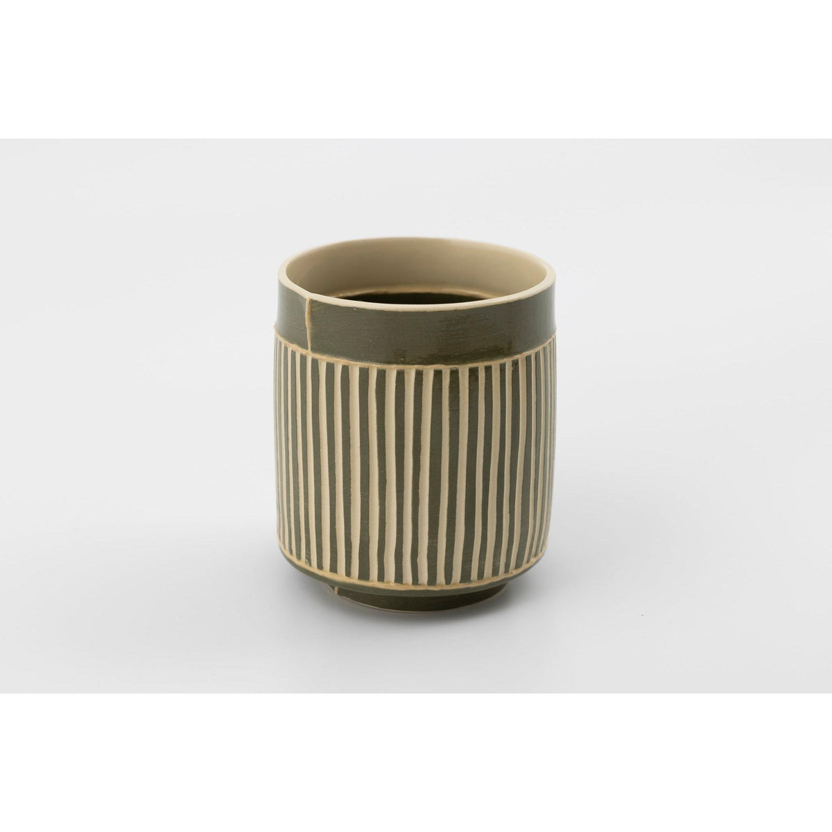 EKW8 Small Vessel | Narrow Forest Green Stripe, handbuilt ceramic created by Emily-Kriste Wilcox, available from Padstow Gallery, Cornwall