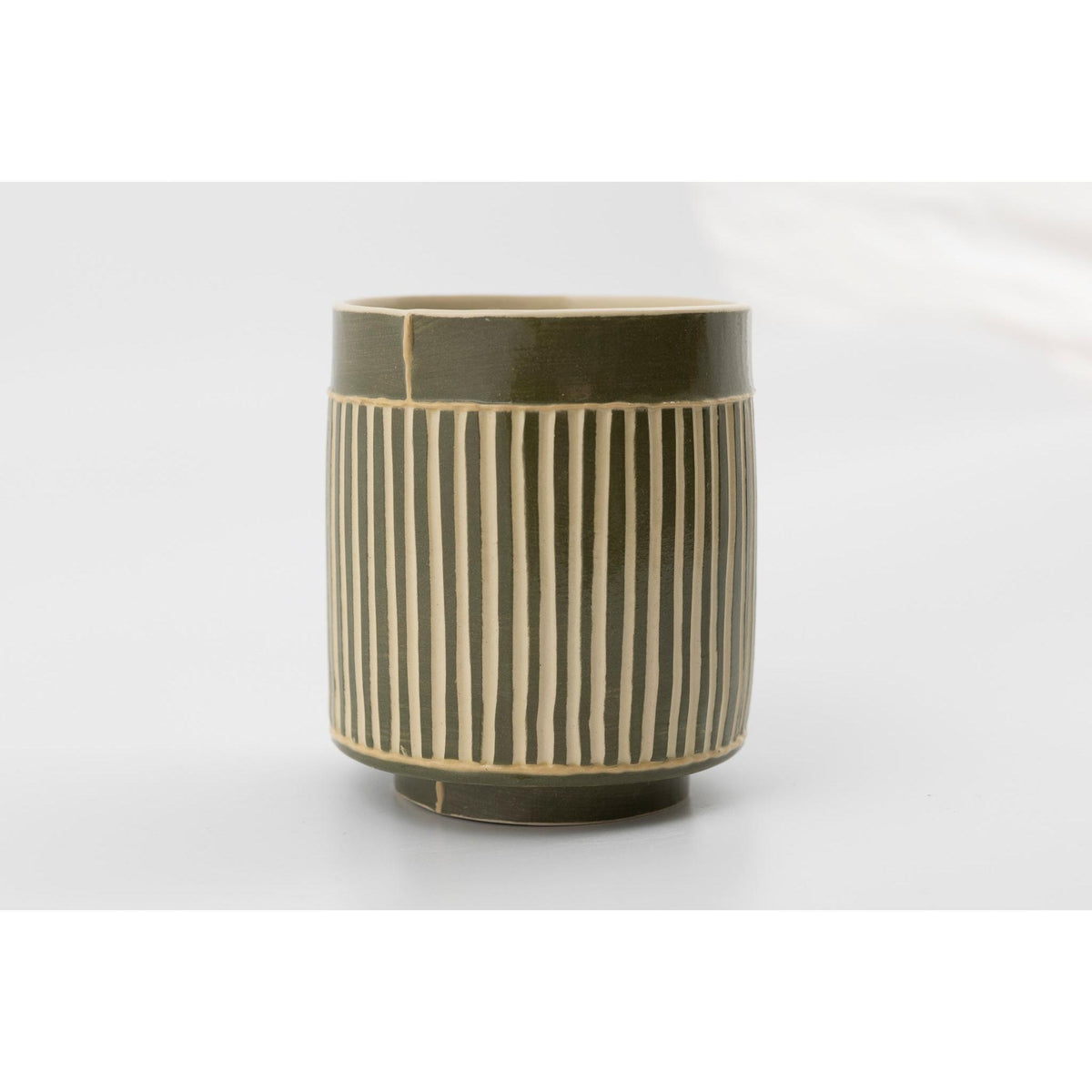 EKW8 Small Vessel | Narrow Forest Green Stripe, handbuilt ceramic created by Emily-Kriste Wilcox, available from Padstow Gallery, Cornwall