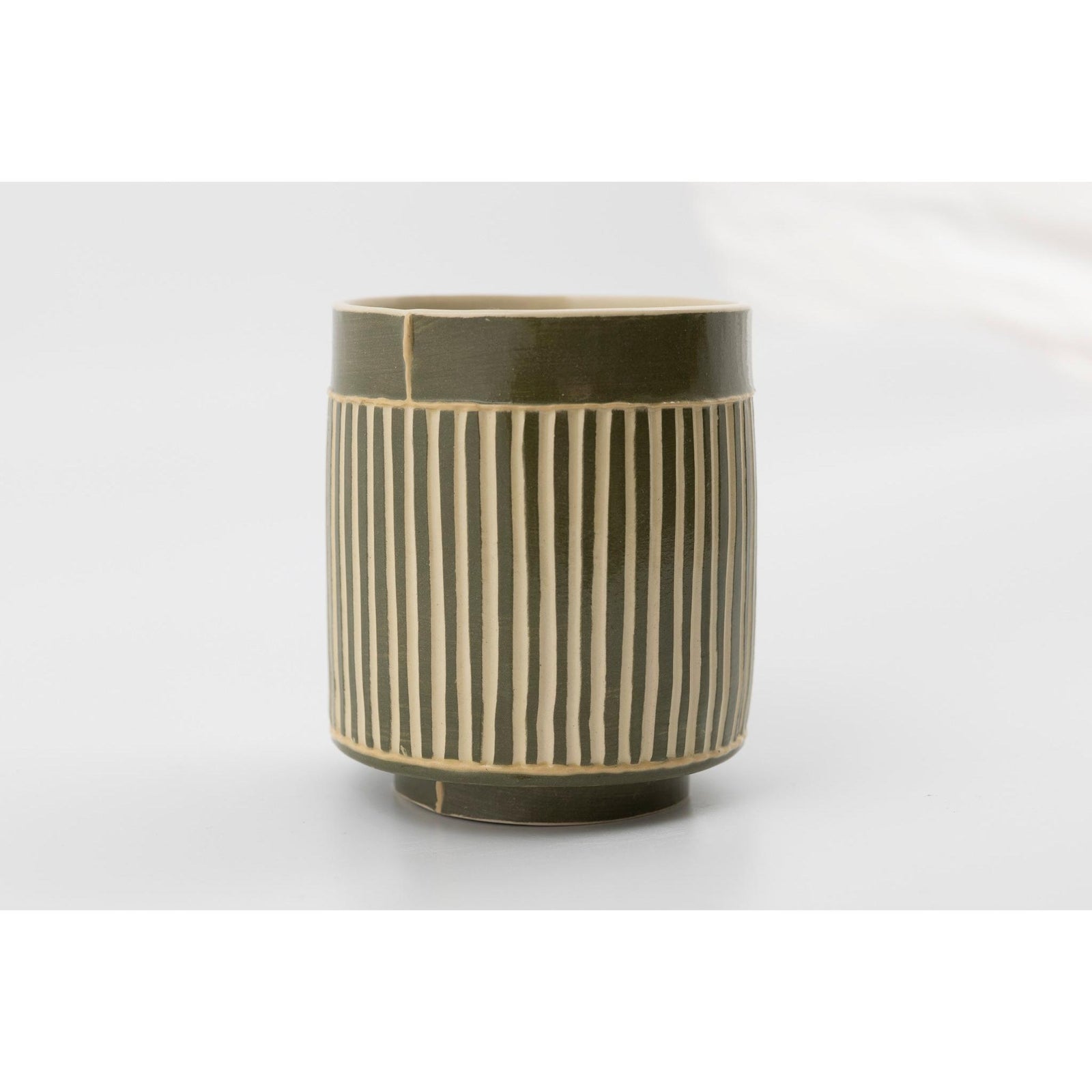 EKW8 Small Vessel | Narrow Forest Green Stripe, handbuilt ceramic created by Emily-Kriste Wilcox, available from Padstow Gallery, Cornwall