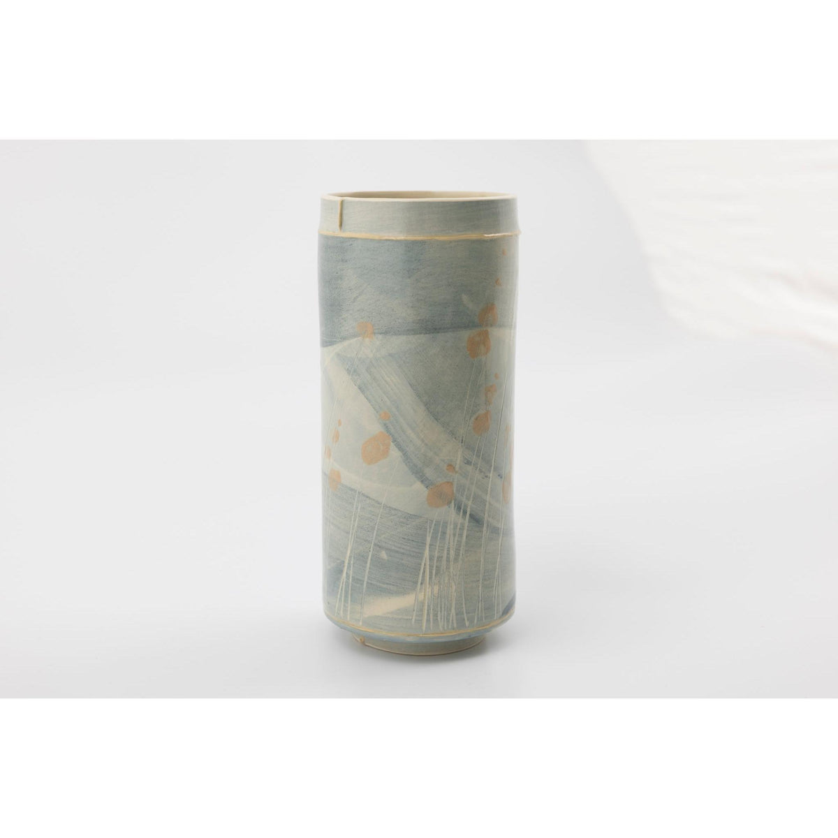 EKW3 Slim Vase | Blue with Dusky Pink, handbuilt ceramic created by Emily-Kriste Wilcox, available from Padstow Gallery, Cornwall