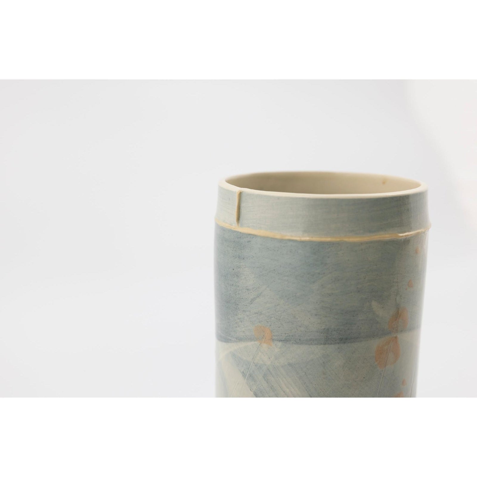 EKW3 Slim Vase | Blue with Dusky Pink, handbuilt ceramic created by Emily-Kriste Wilcox, available from Padstow Gallery, Cornwall