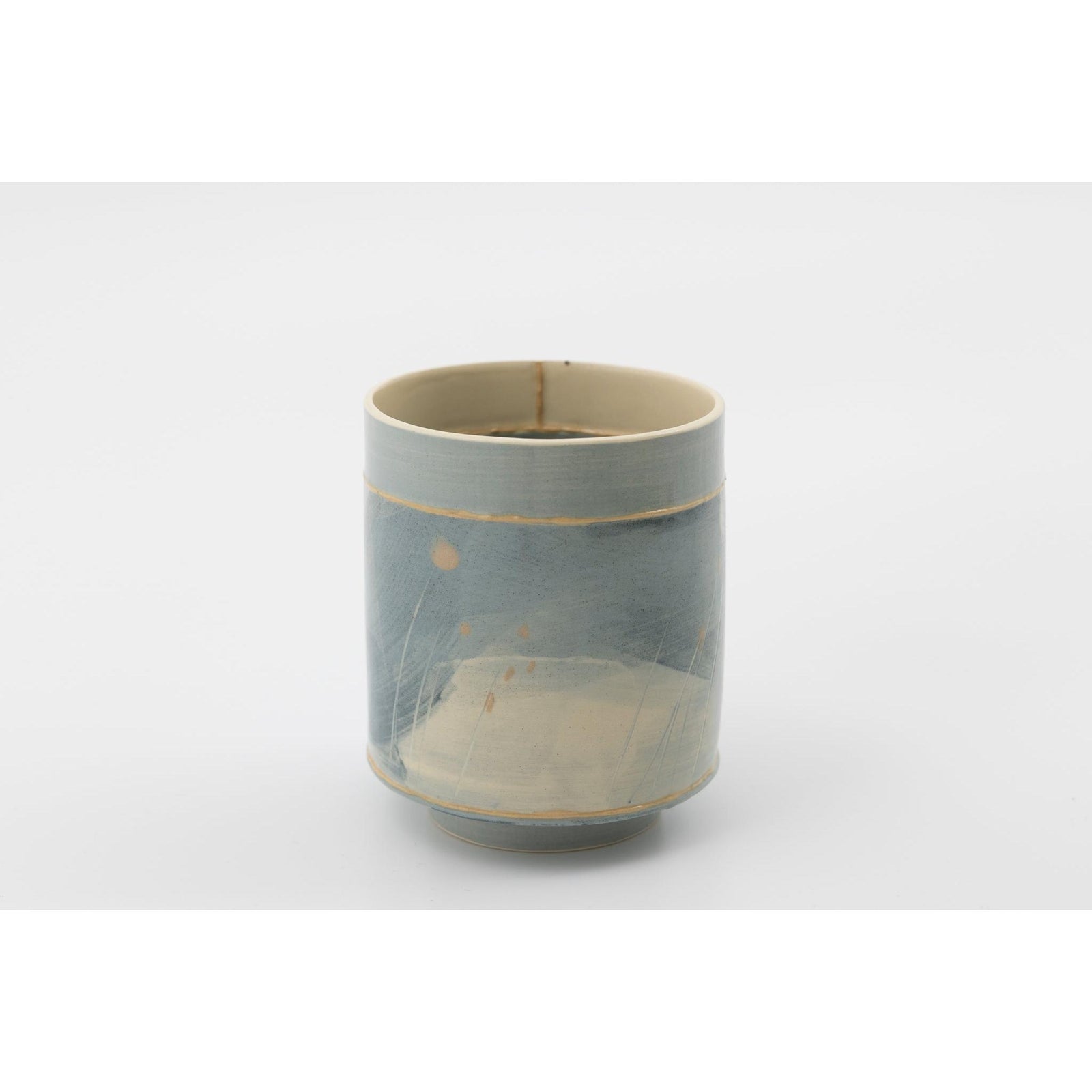 EKW1 Small Vessel | Blue with dusky pink, handbuilt ceramic created by Emily-Kriste Wilcox, available from Padstow Gallery, Cornwall