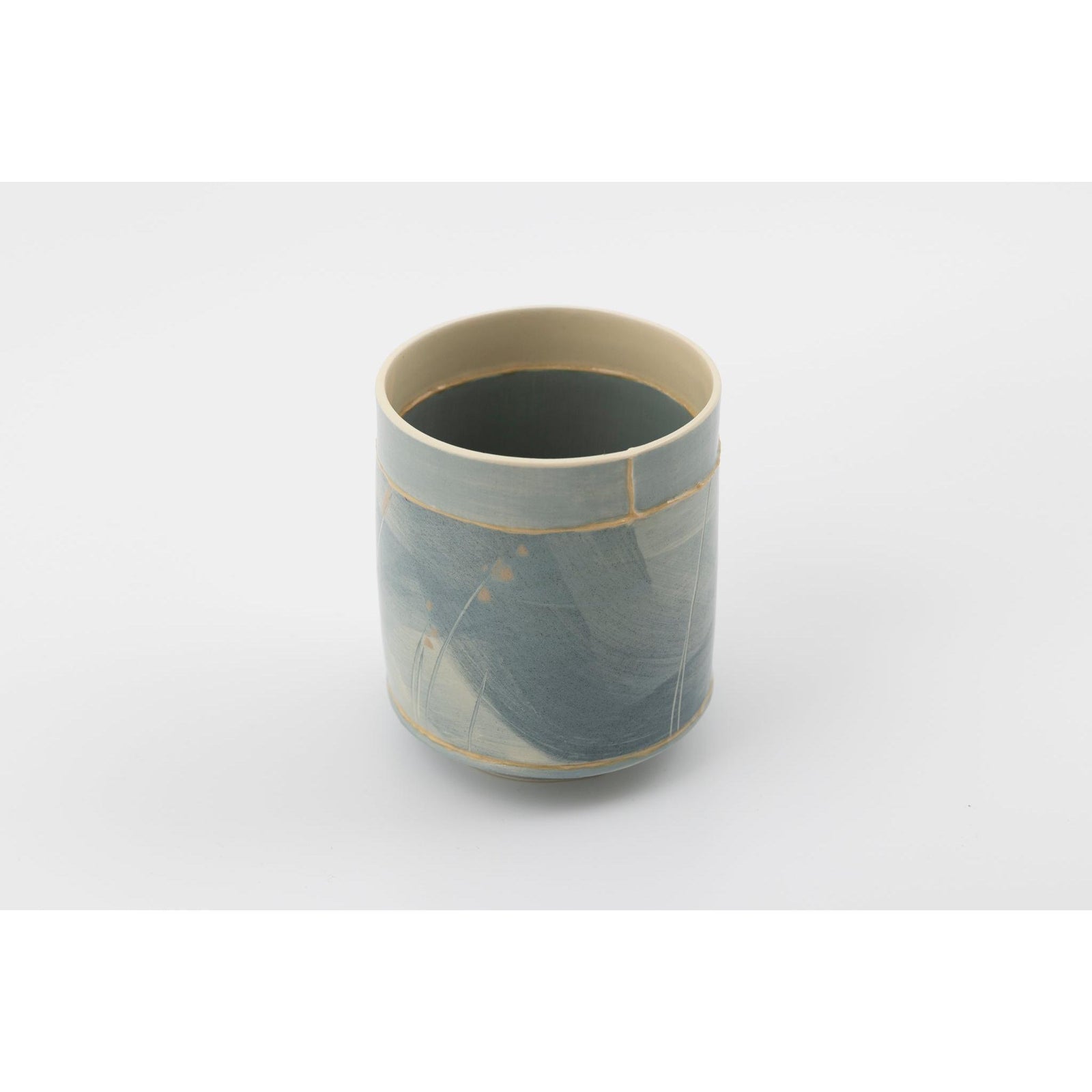 EKW1 Small Vessel | Blue with dusky pink, handbuilt ceramic created by Emily-Kriste Wilcox, available from Padstow Gallery, Cornwall