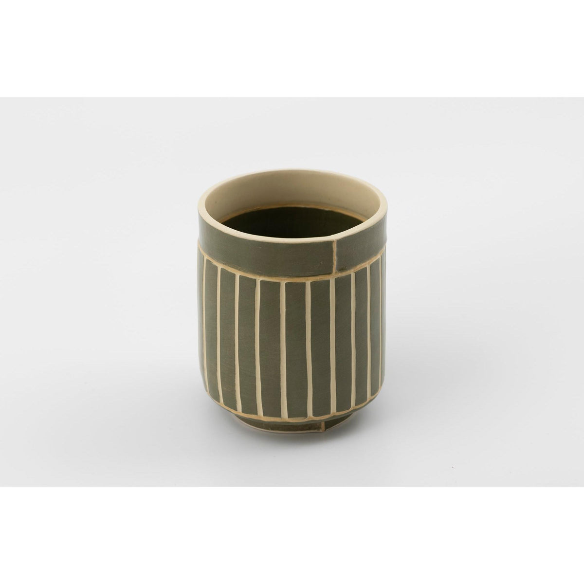 EKW7 Small Vessel | Forest Green Stripe, handbuilt ceramic created by Emily-Kriste Wilcox, available from Padstow Gallery, Cornwall