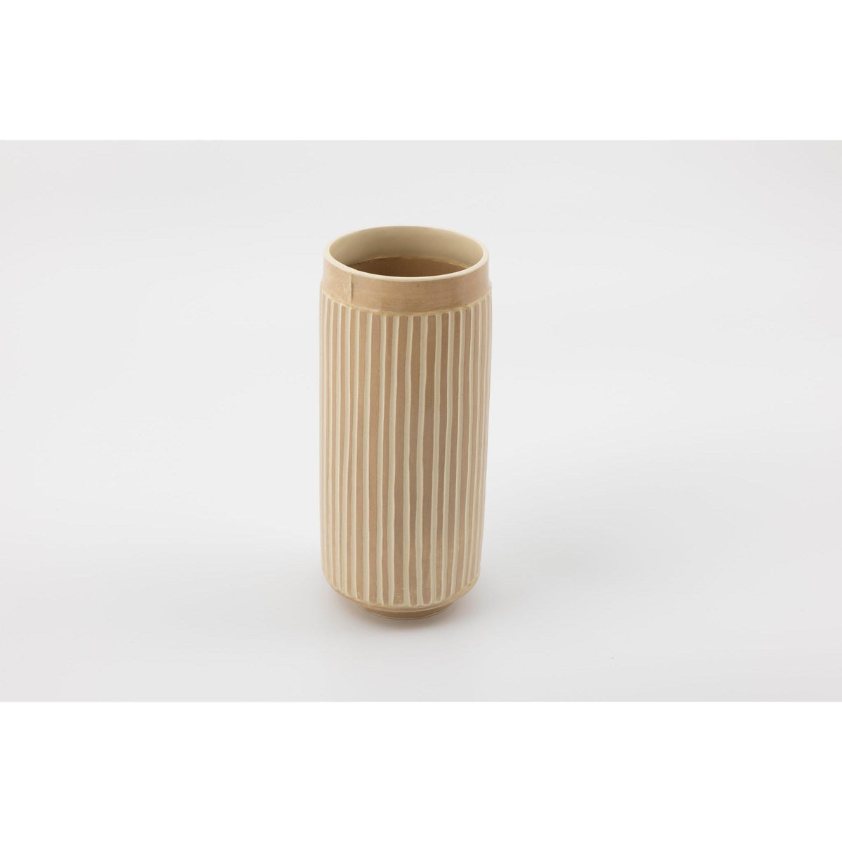 EKW6 Mid Vessel | Dusty Pink stripe, handbuilt ceramic created by Emily-Kriste Wilcox, available from Padstow Gallery, Cornwall